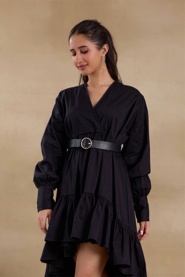 Alaya Essentials Black Tiered Ruffle Dress