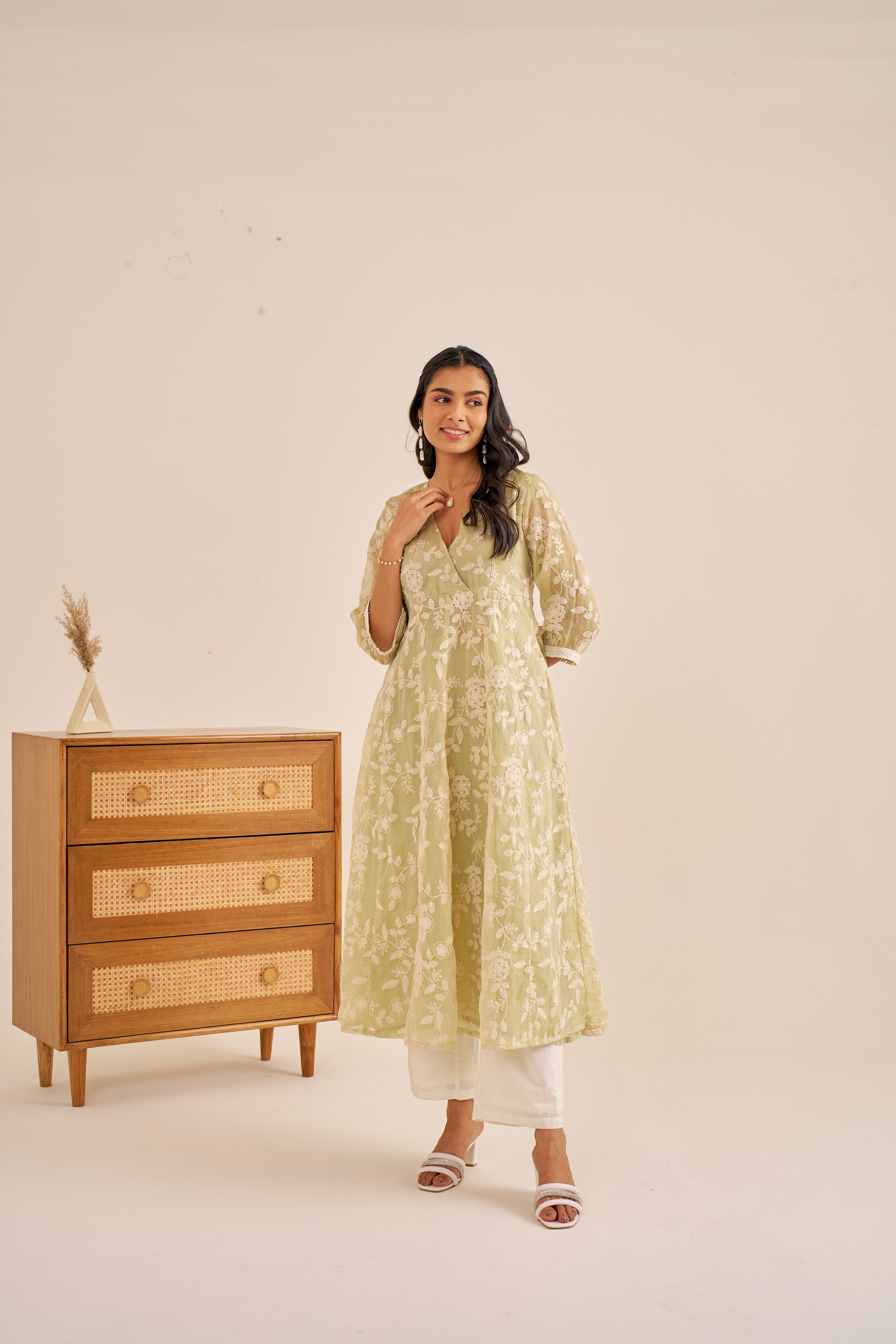 Alaya Meher Green Embroidered Anarkali Kurta Set