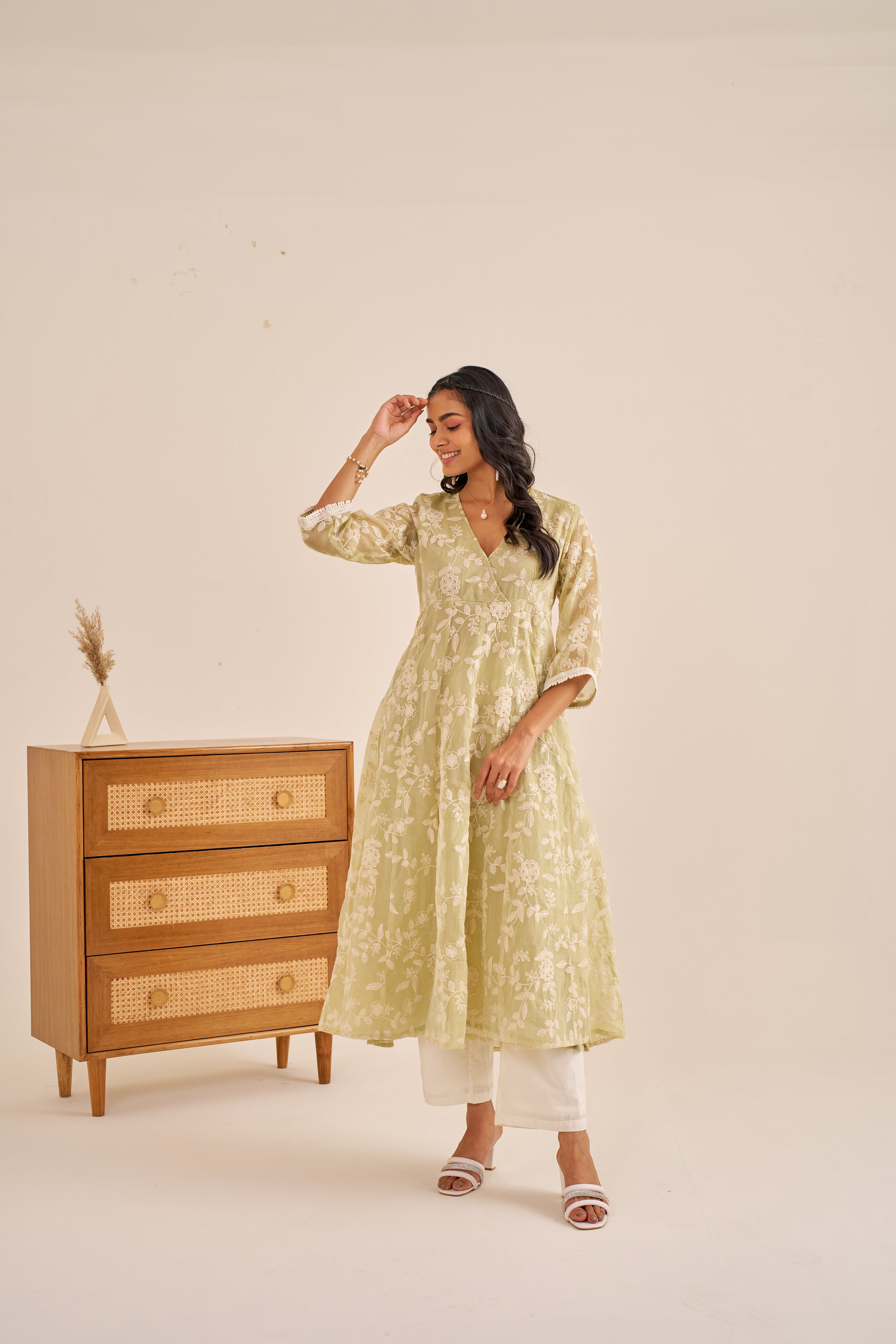 Alaya Meher Green Embroidered Anarkali Kurta Set