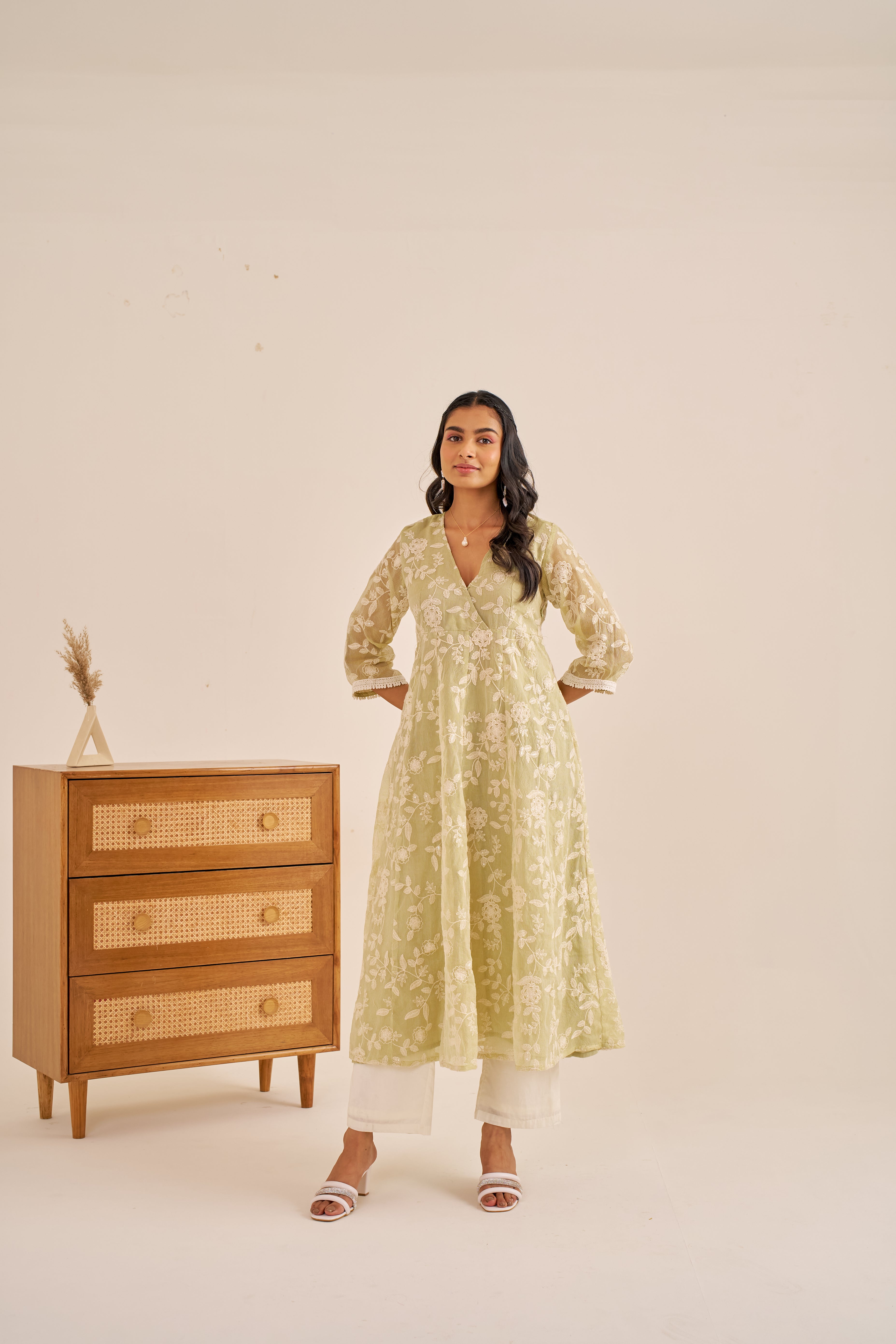 Alaya Meher Green Embroidered Anarkali Kurta