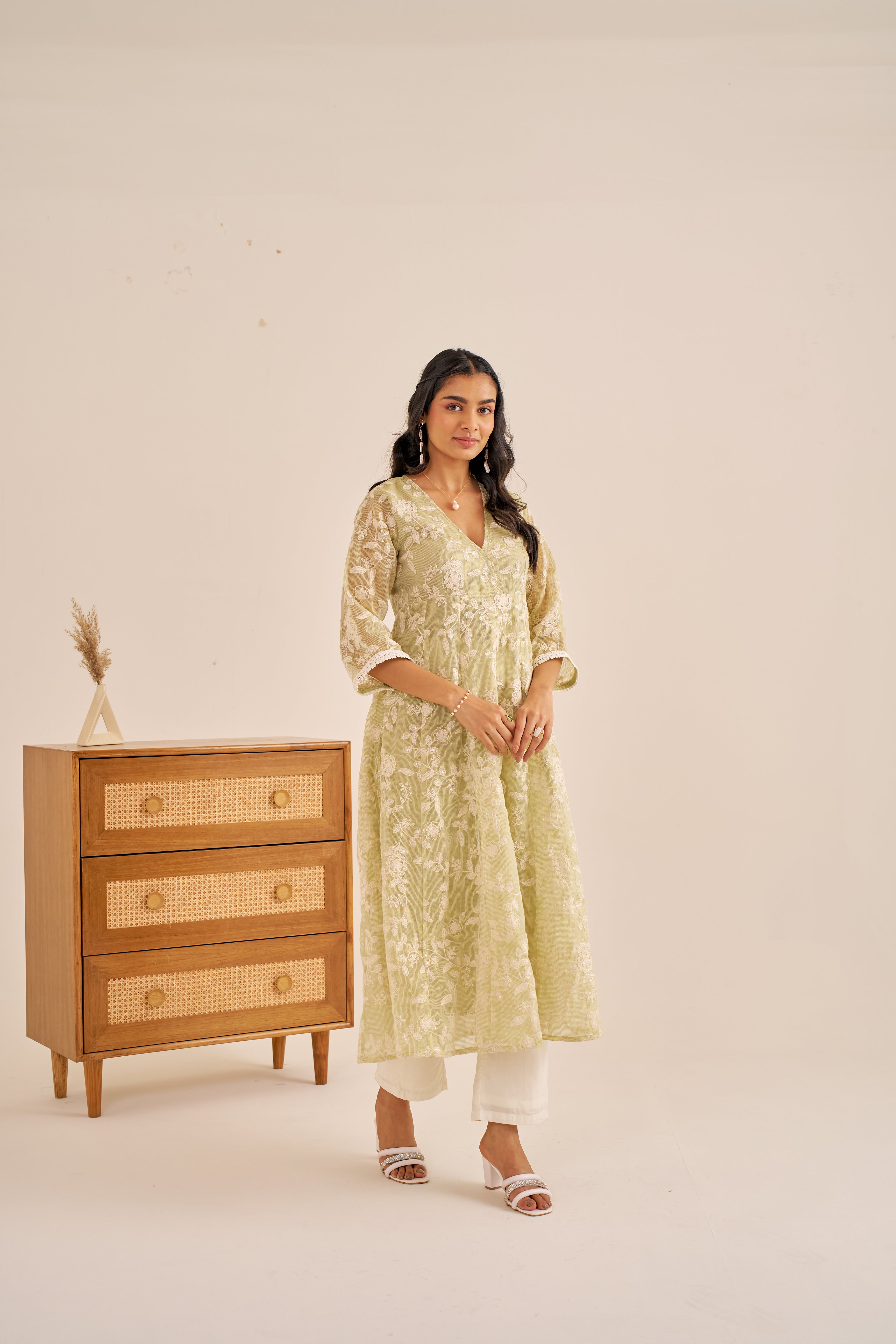 Alaya Meher Green Embroidered Anarkali Kurta