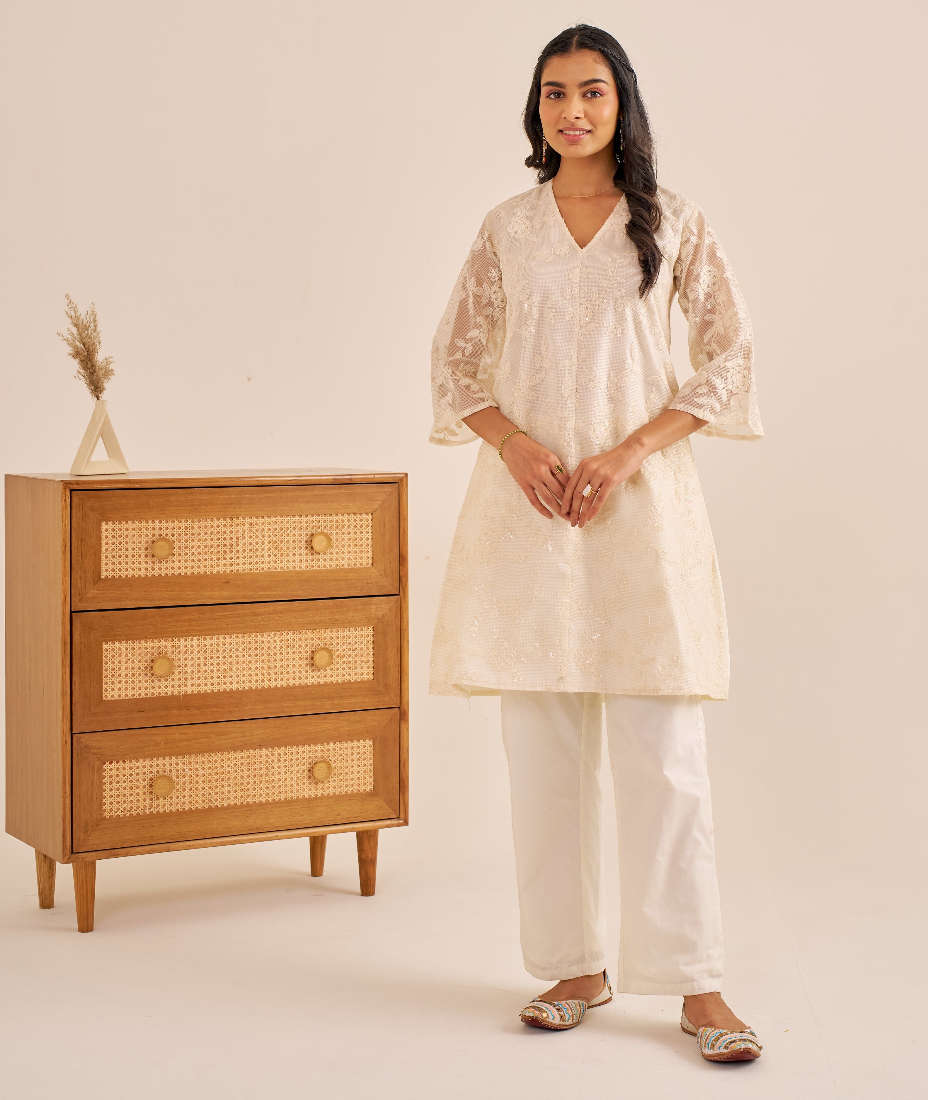 Alaya Meher Snow White Threadwork Kurta Set