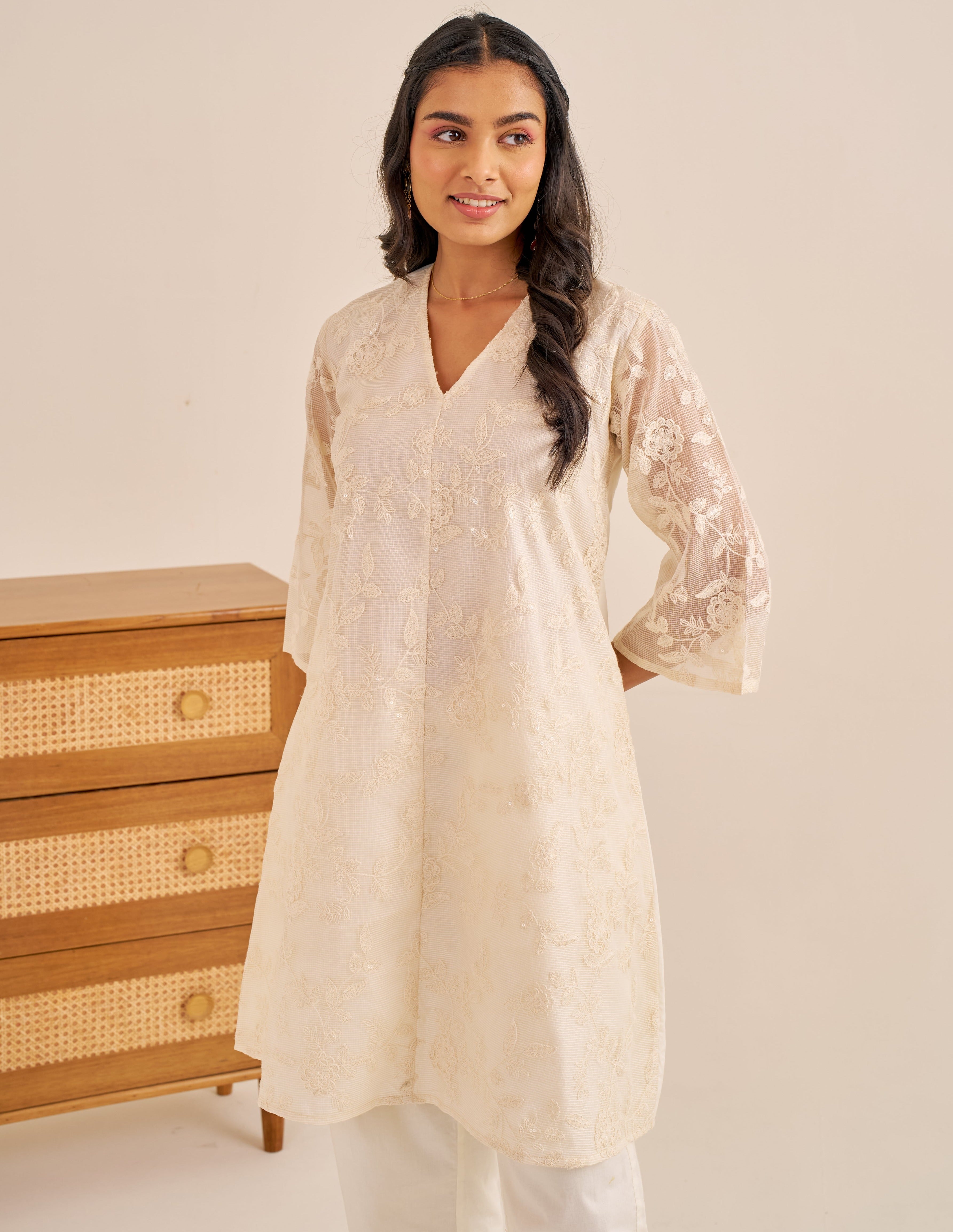 Alaya Meher Snow White Threadwork Kurta Set