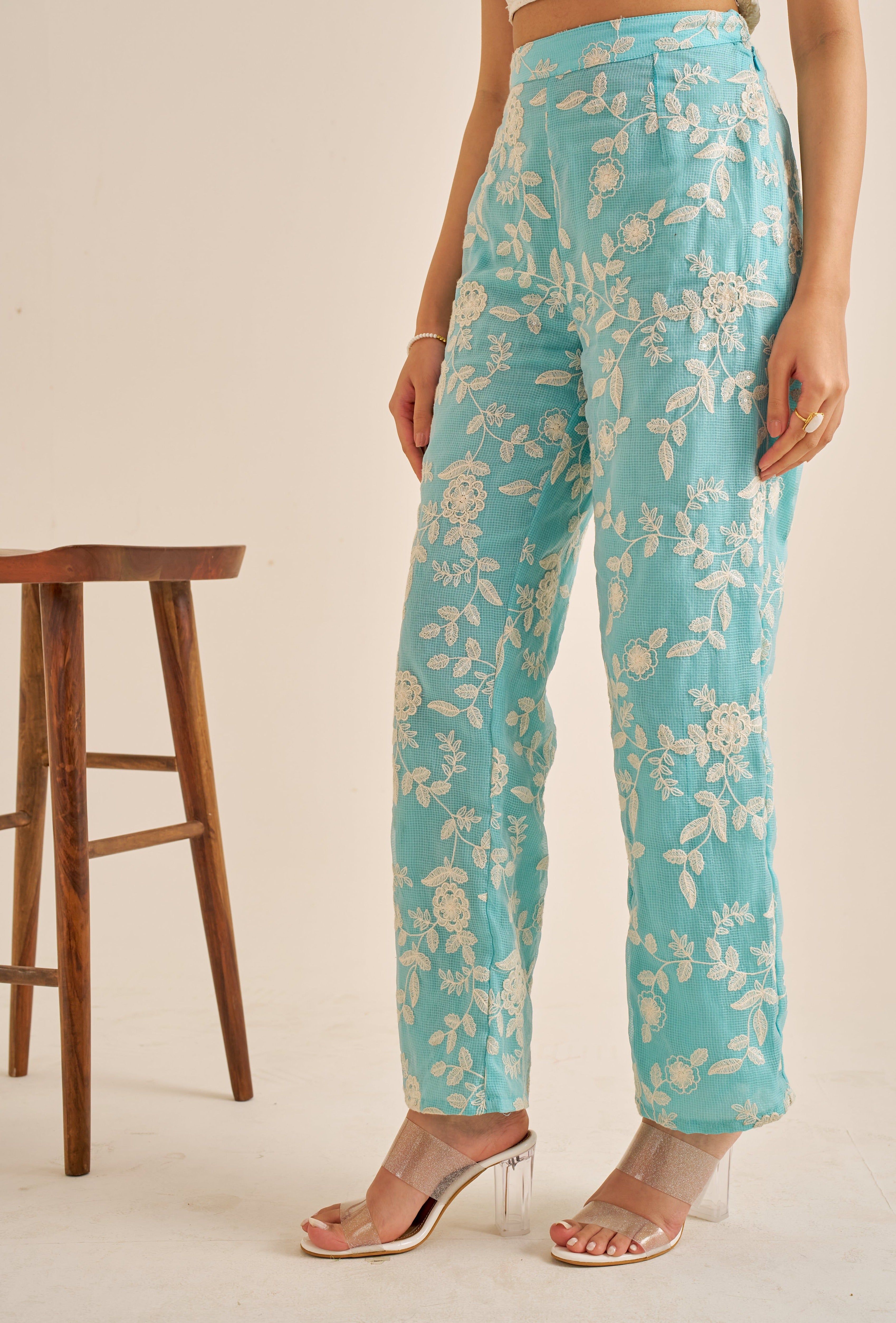 Alaya Meher Skyline Blue Embroidered Boss Babe Pants