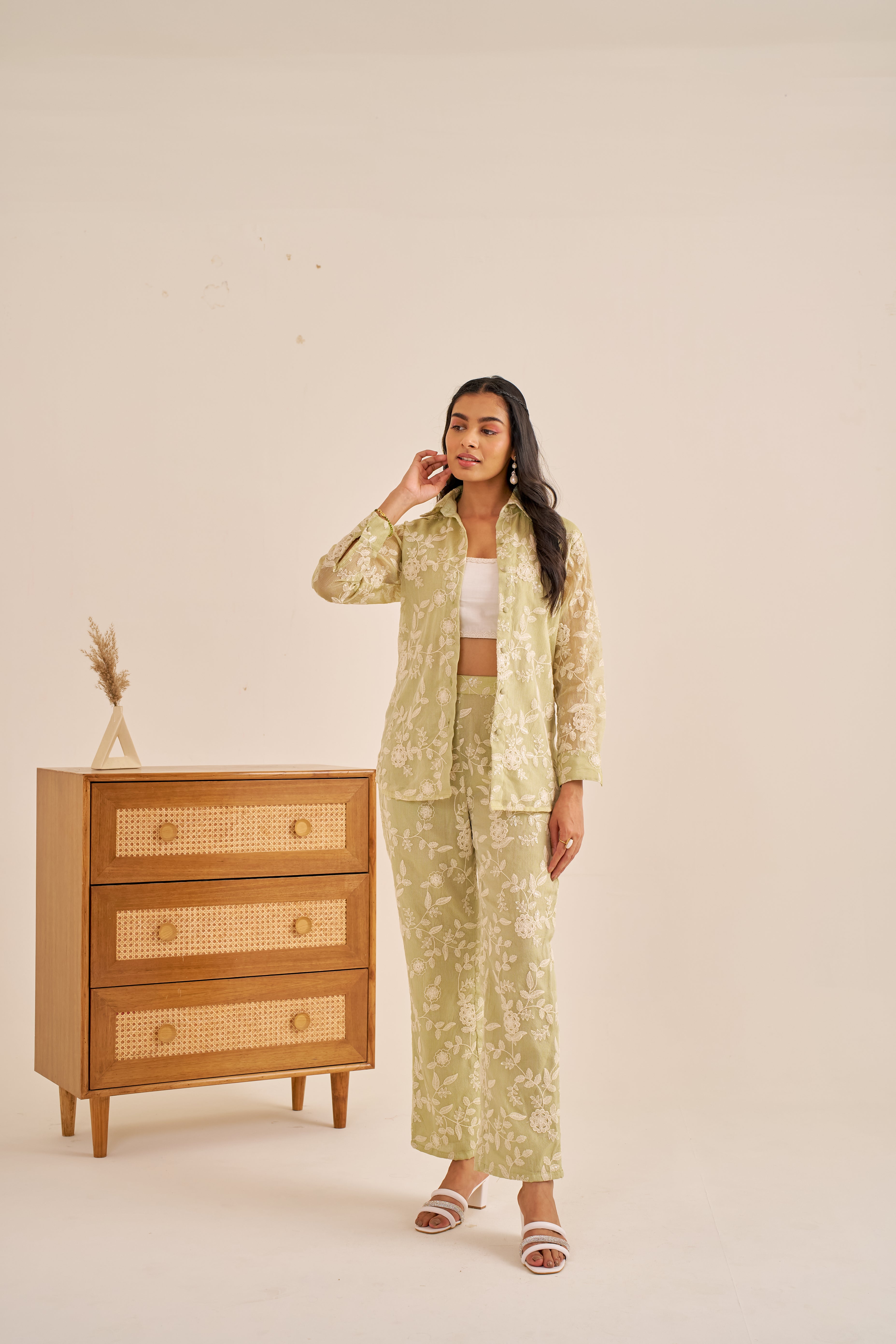 Alaya Meher Green Embroidered Shirt Co-ord Set