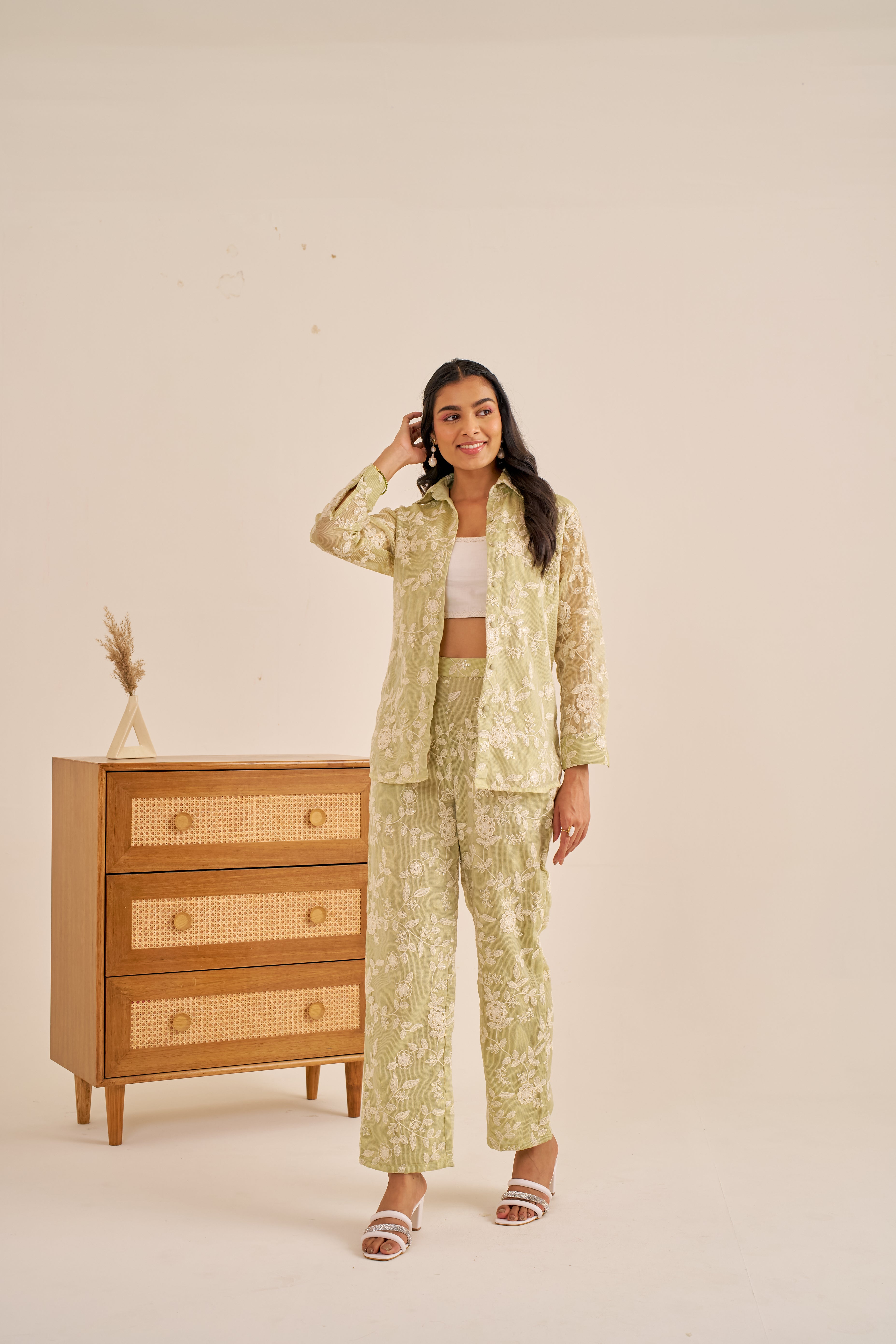 Alaya Meher Green Embroidered Shirt