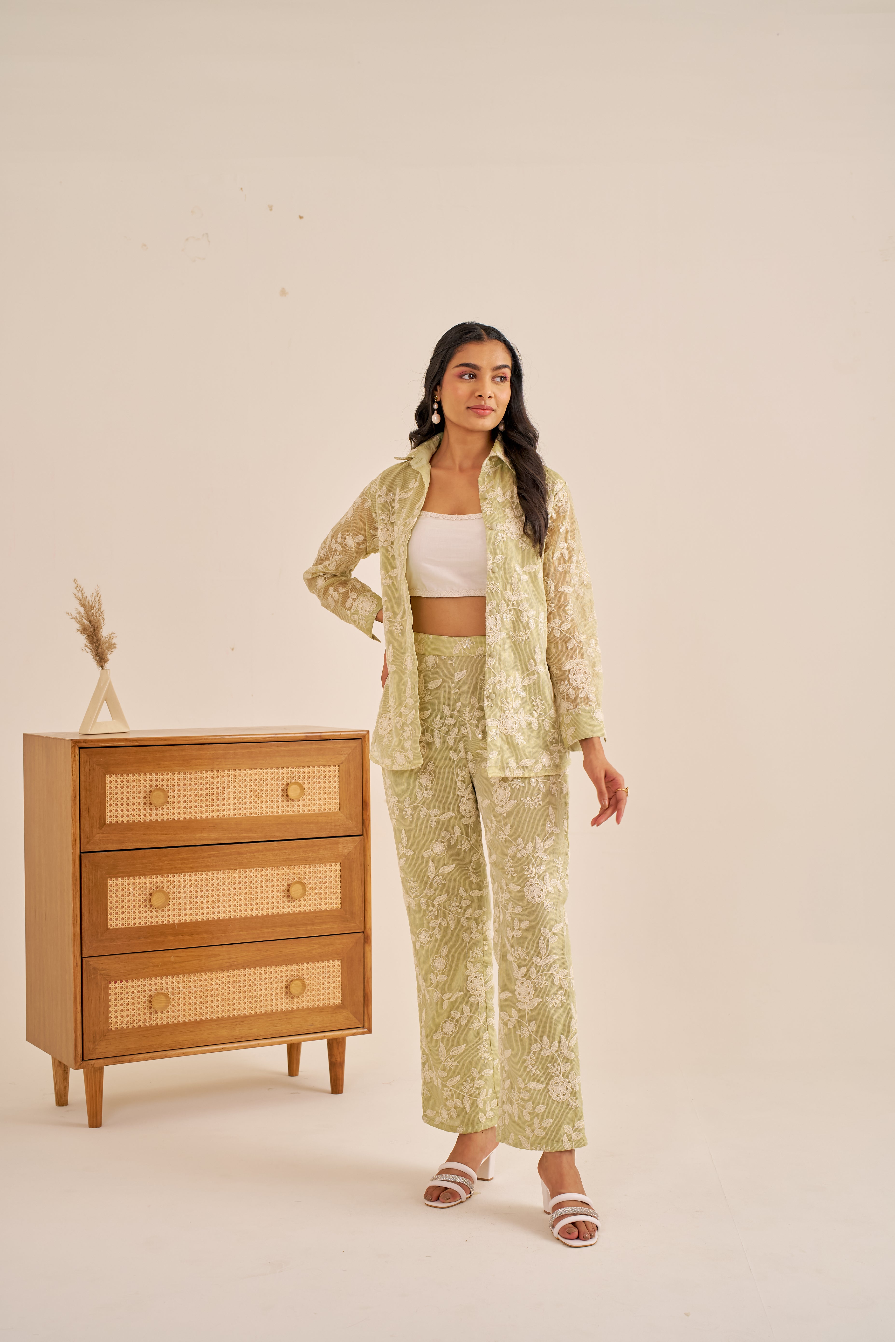 Alaya Meher Green Embroidered Shirt Co-ord Set