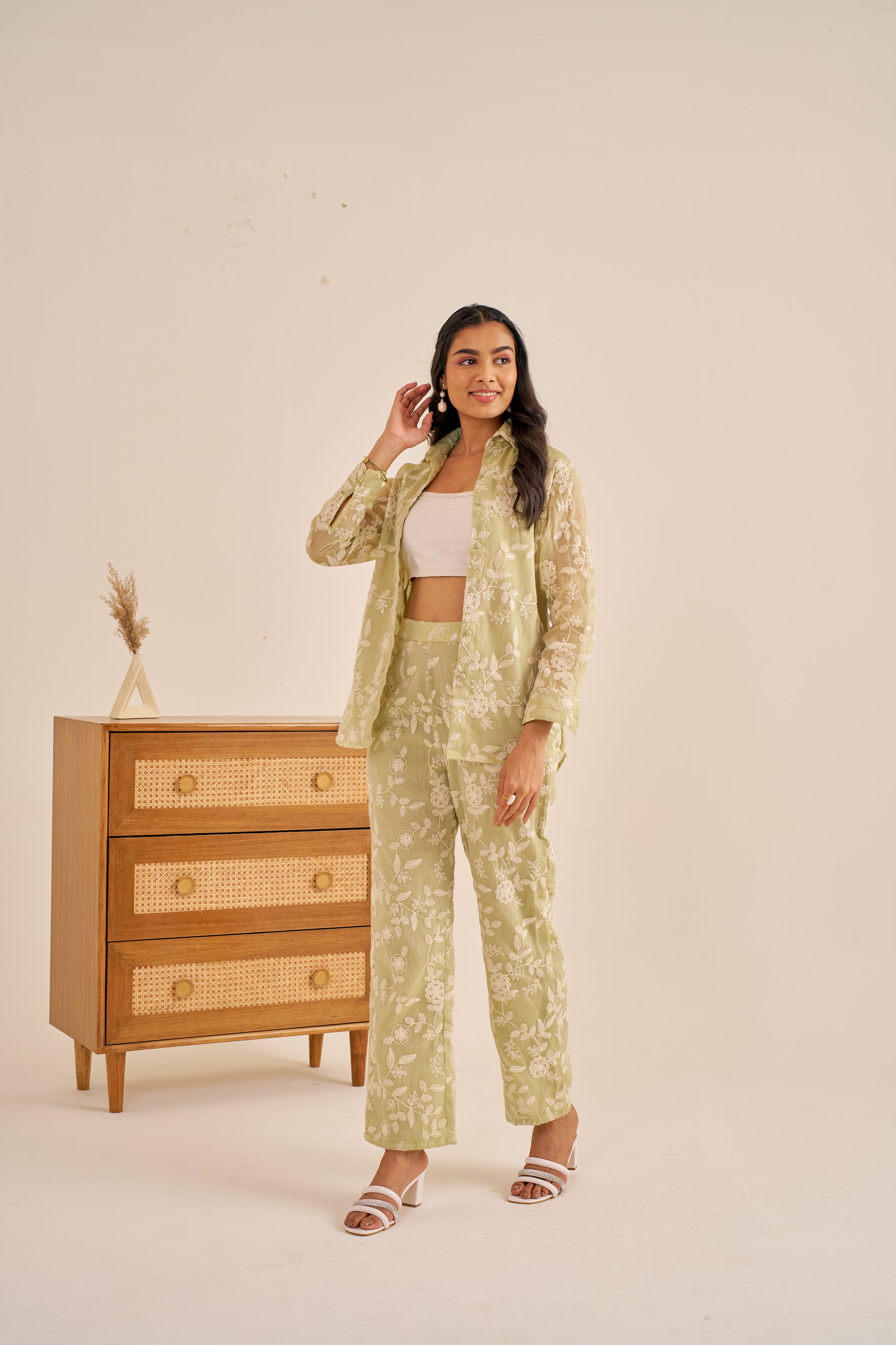 Alaya Meher Green Embroidered Shirt Co-ord Set