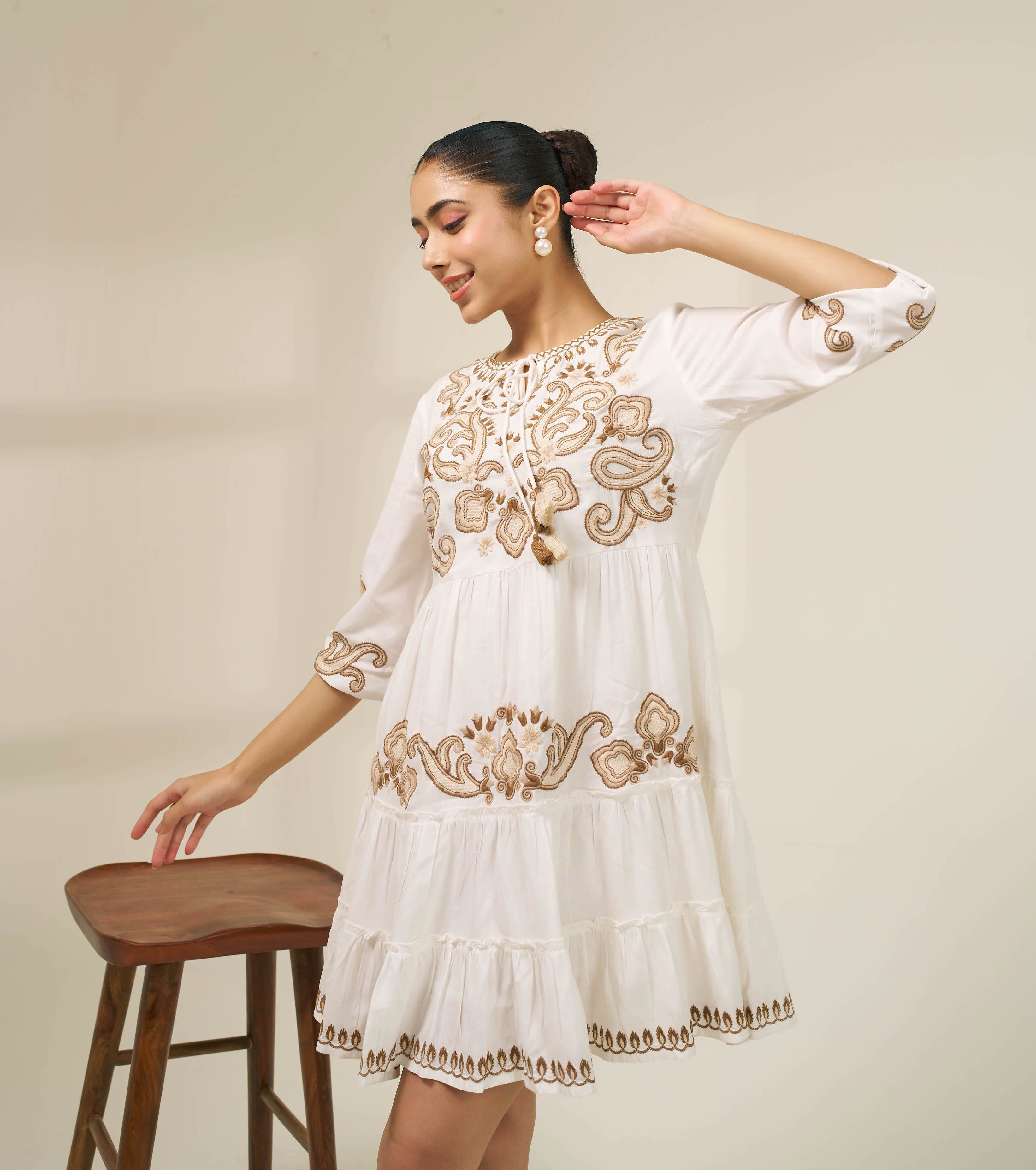 Meher White Embroidered Tiered Summer Dress – Alaya by Stage3