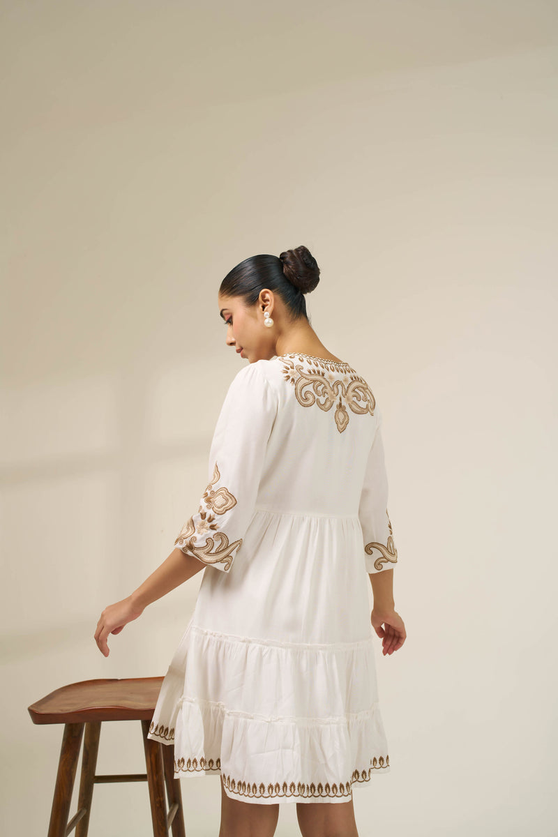 Meher White Embroidered Tiered Summer Dress