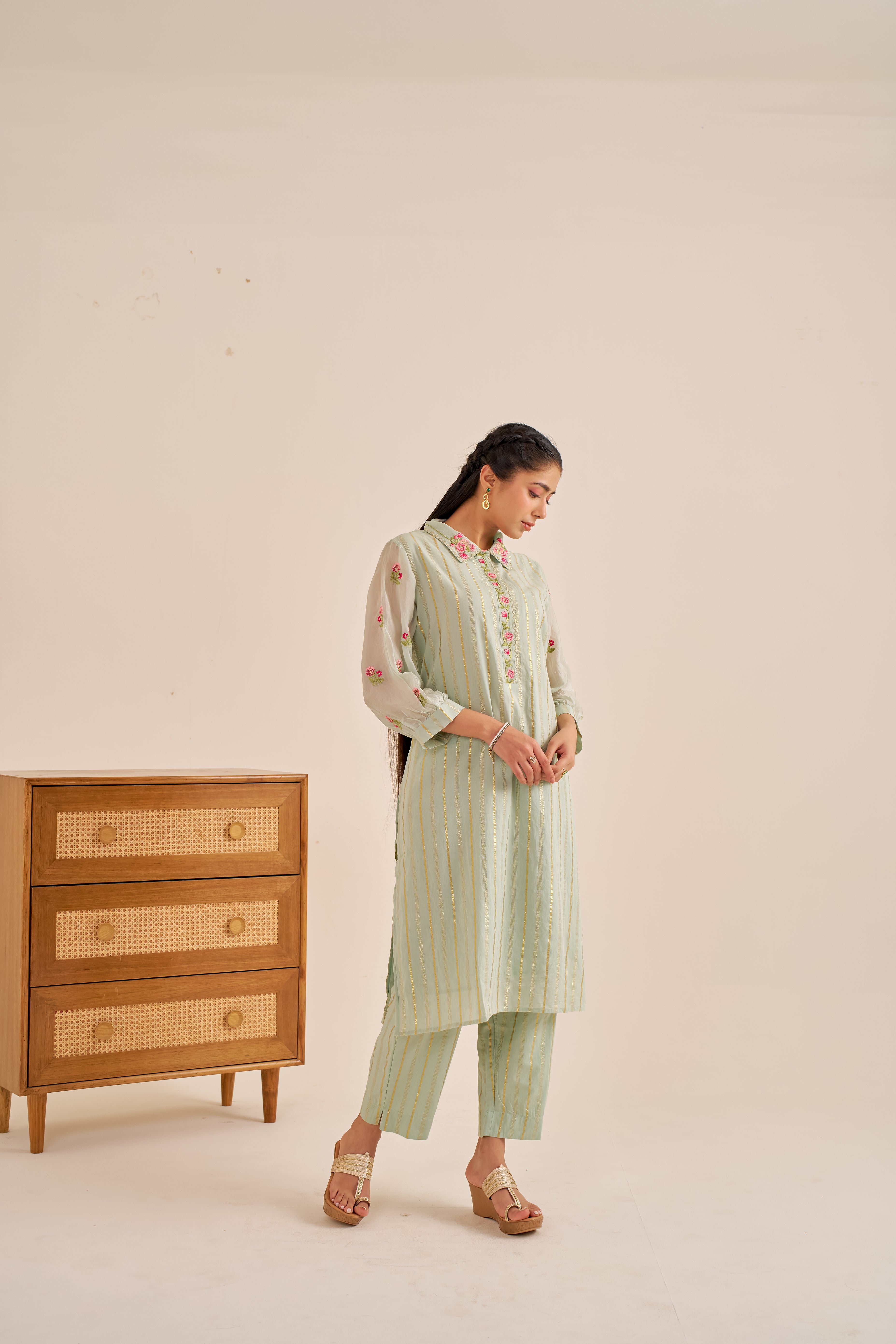 Alaya Meher Green Embroidered Lurex Kurta Set