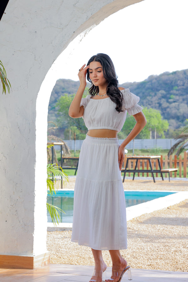 Verona White Off-Shoulder Top and Skirt