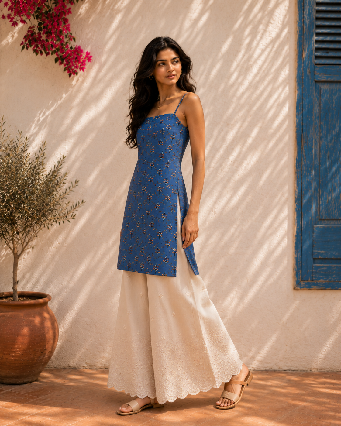 Aahista Blue Handblock Kurta Set 2