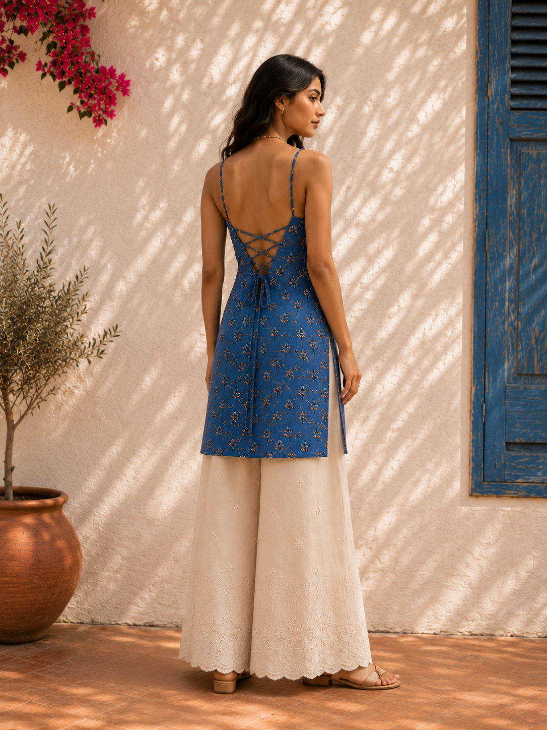 Aahista Blue Handblock Kurta Set 5