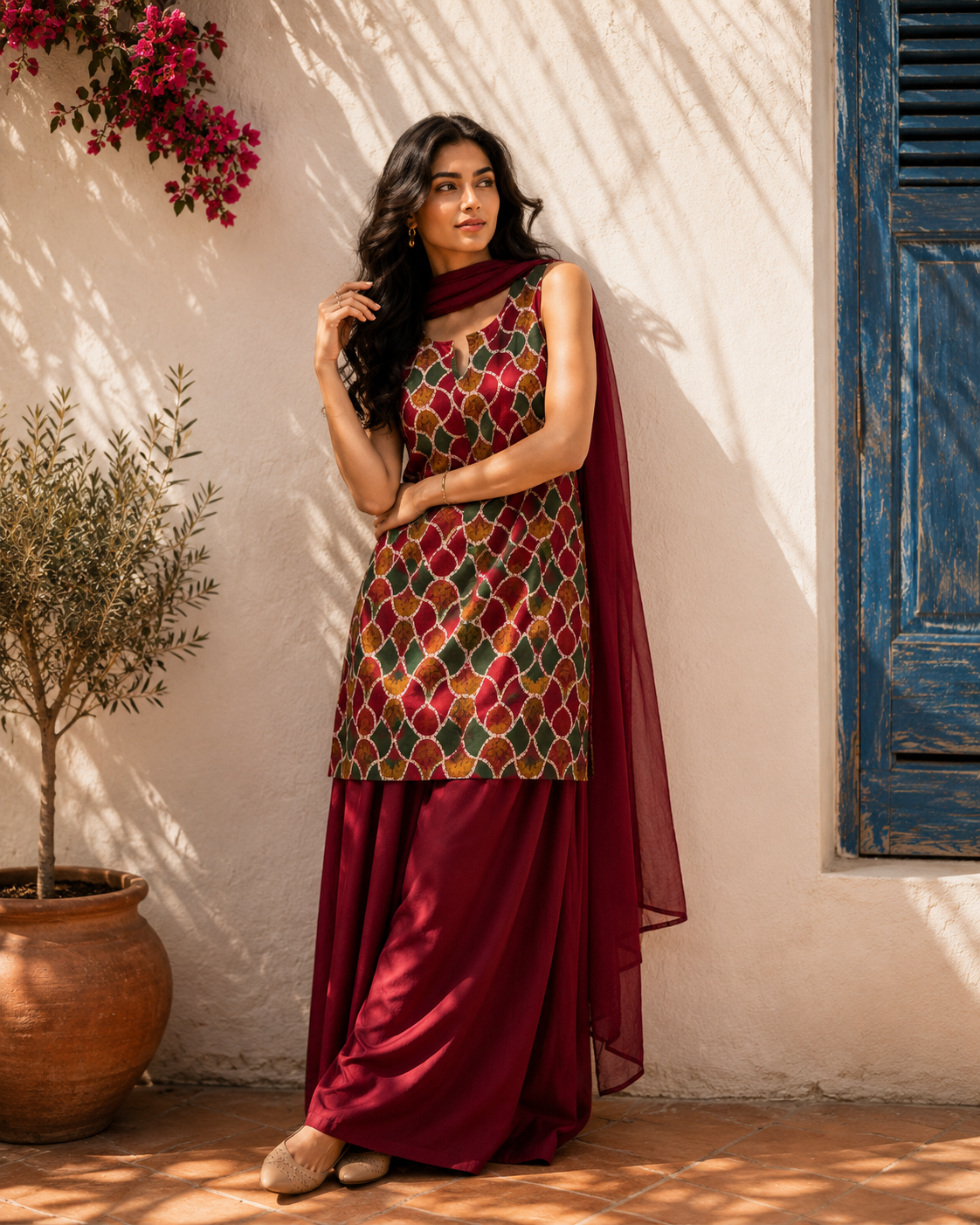 Aahista Maroon Farshi Set with Dupatta 1