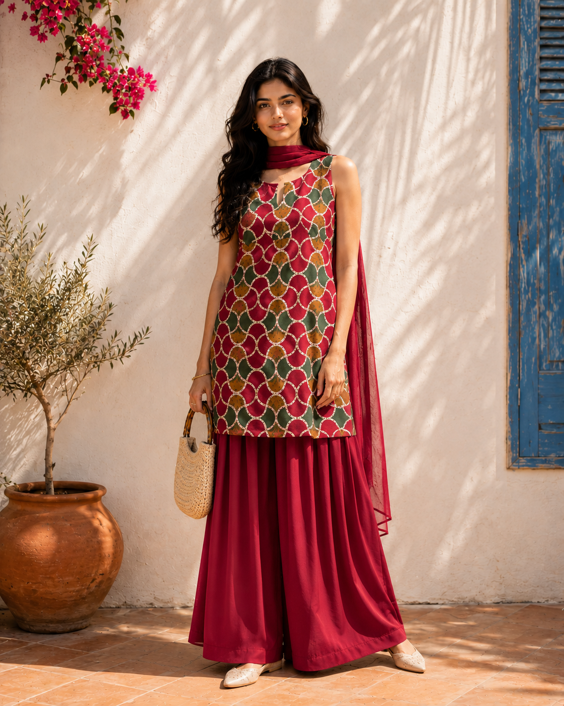 Aahista Maroon Farshi Set with Dupatta 2