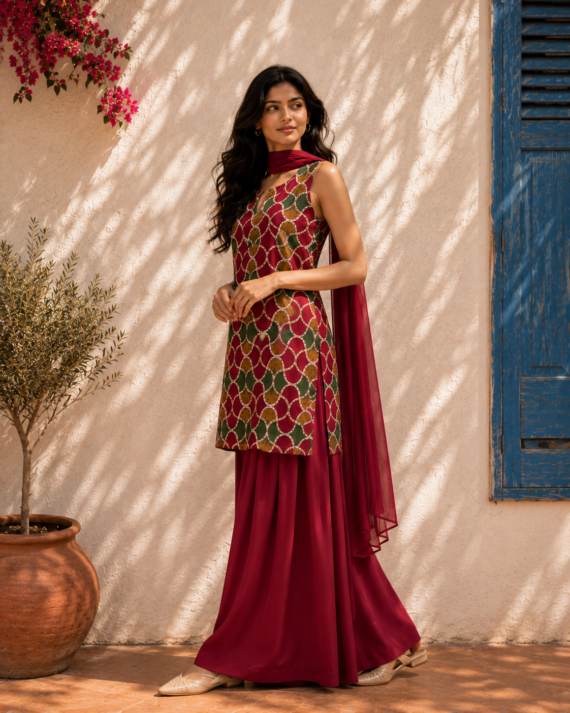 Aahista Maroon Farshi Set with Dupatta 4
