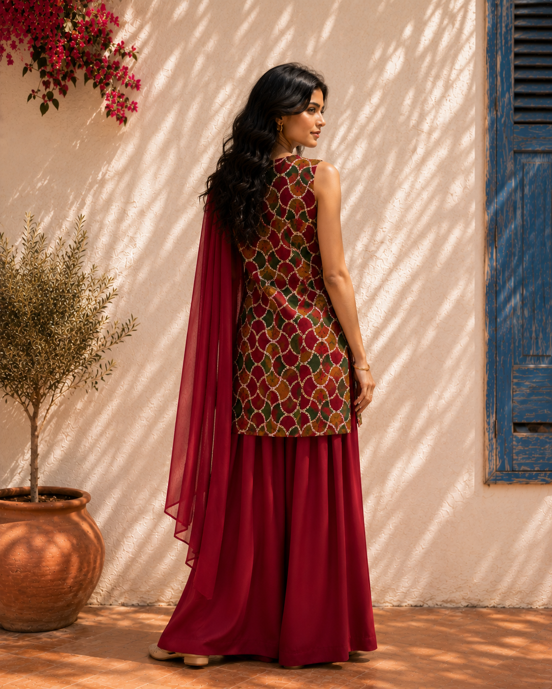 Aahista Maroon Farshi Set with Dupatta 6