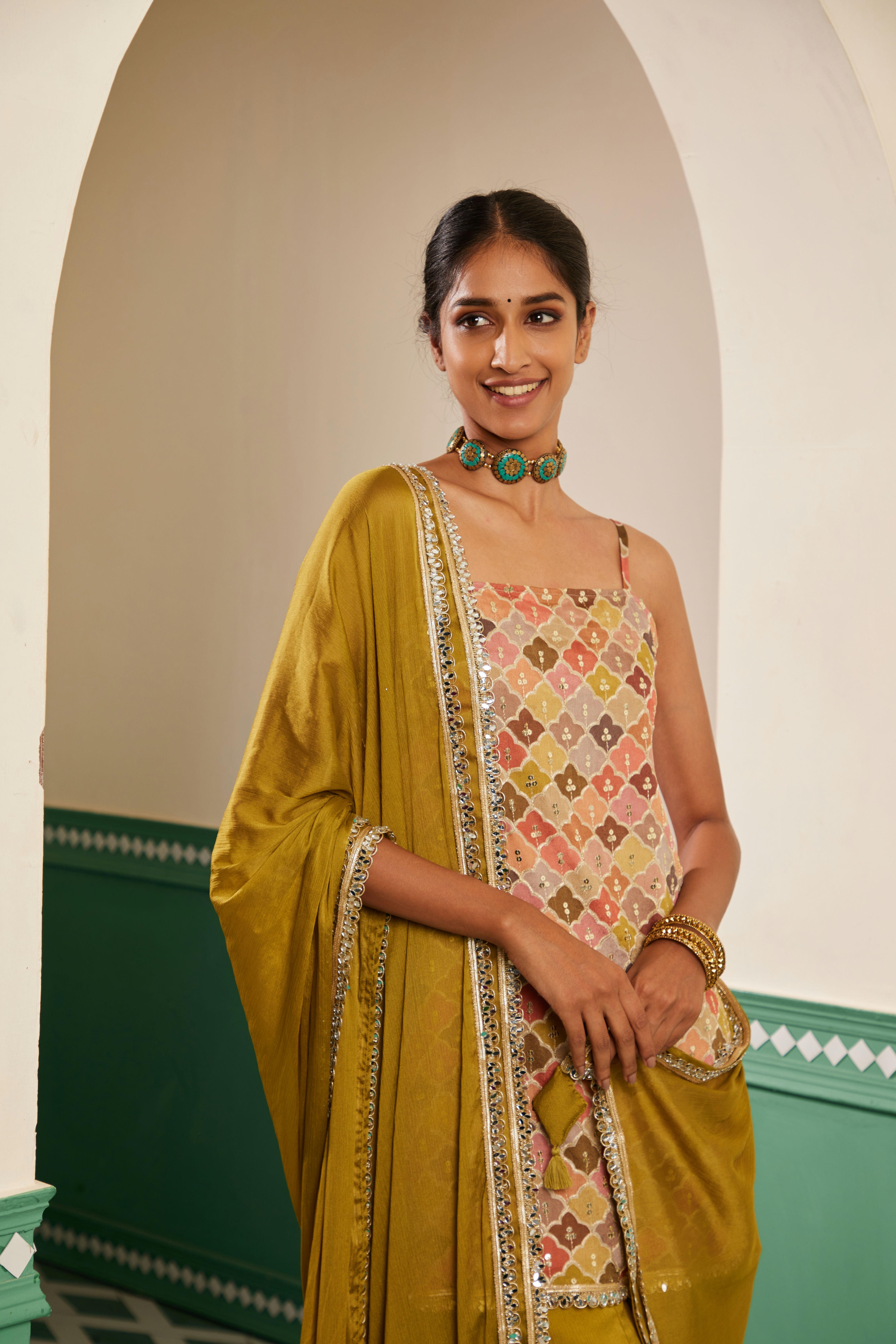 Sajda Multicolour Embroidered Cami Kurta