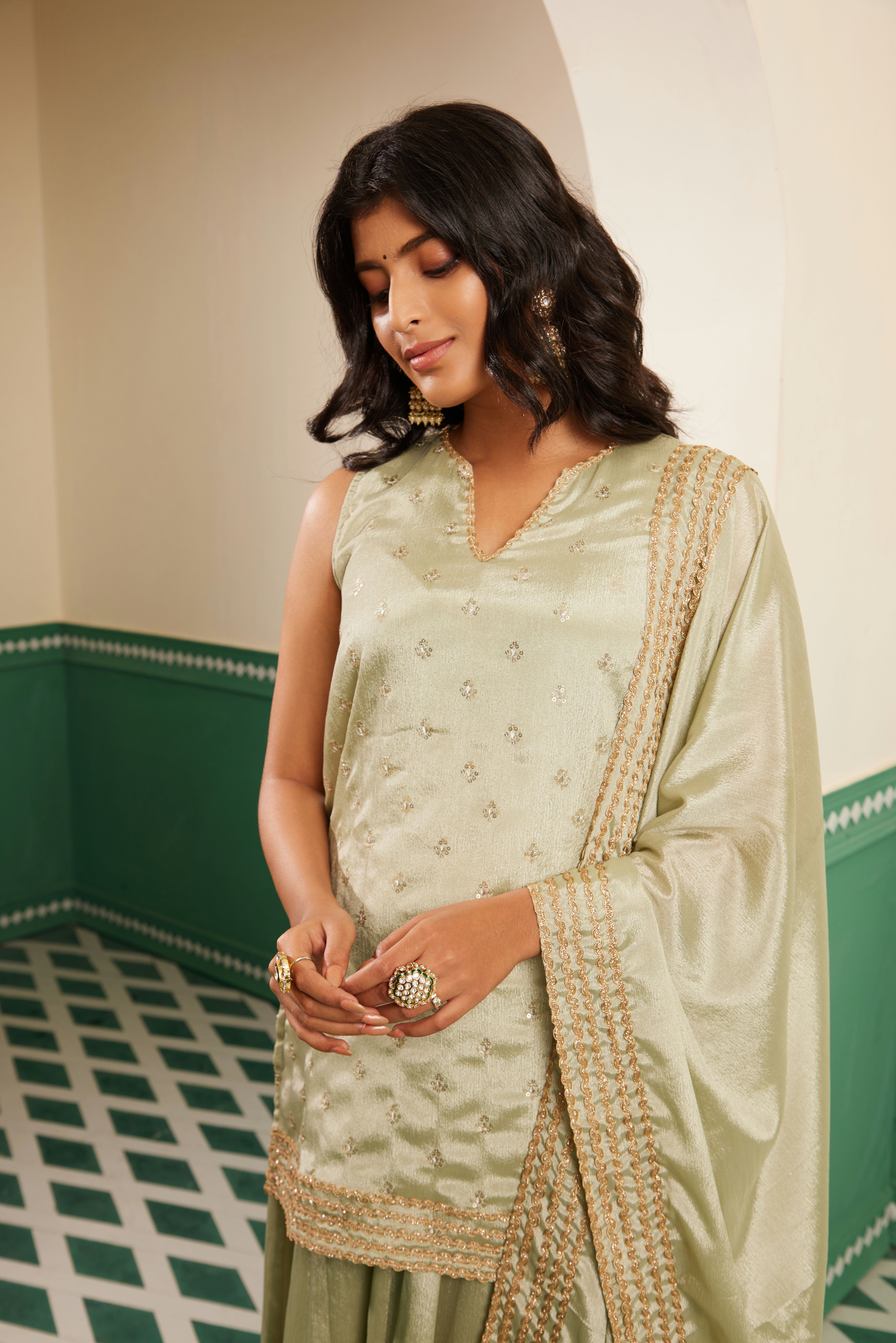 Sajda Sage Green Embroidered Dupatta