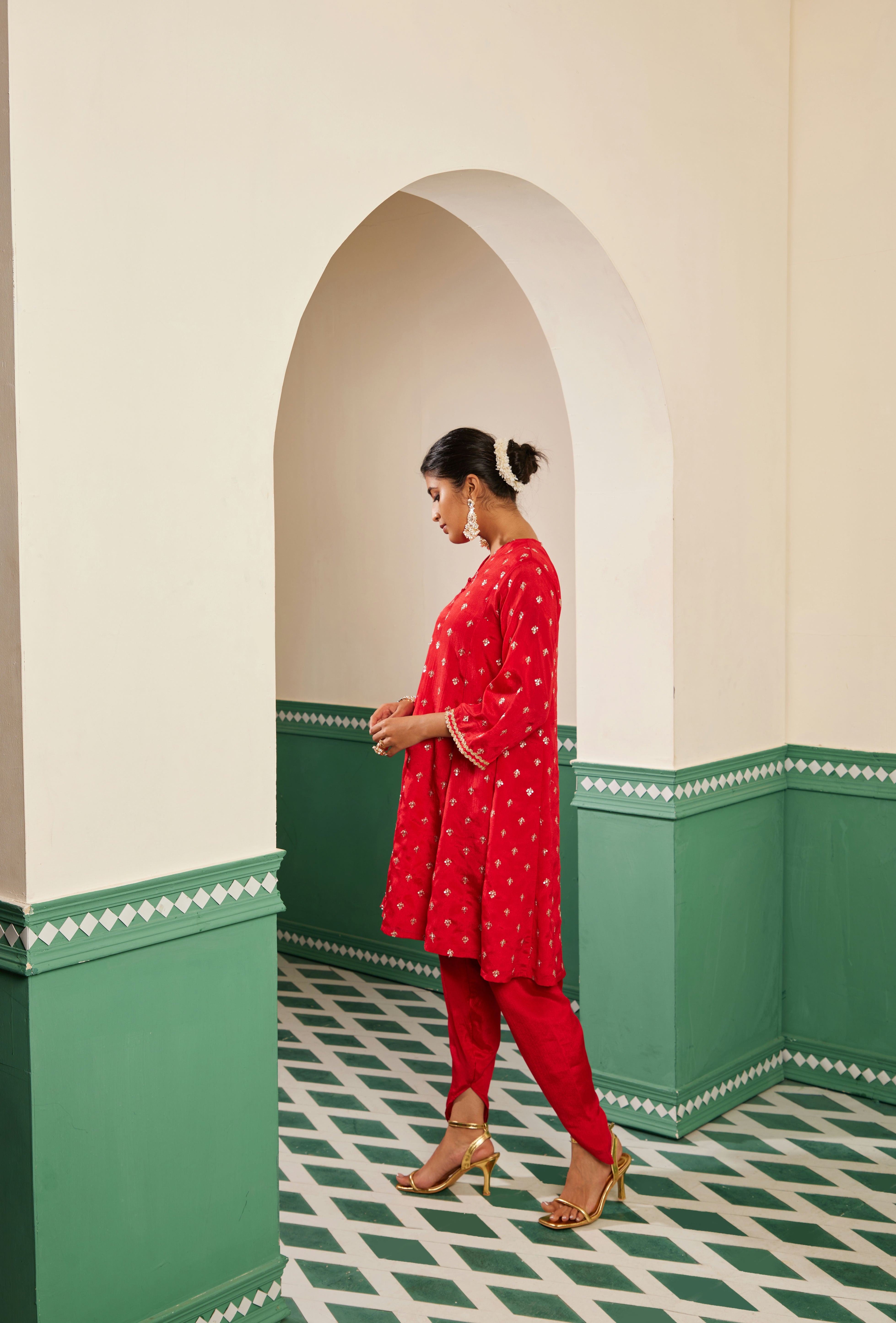 Sajda Red Embroidered Flared Kurta