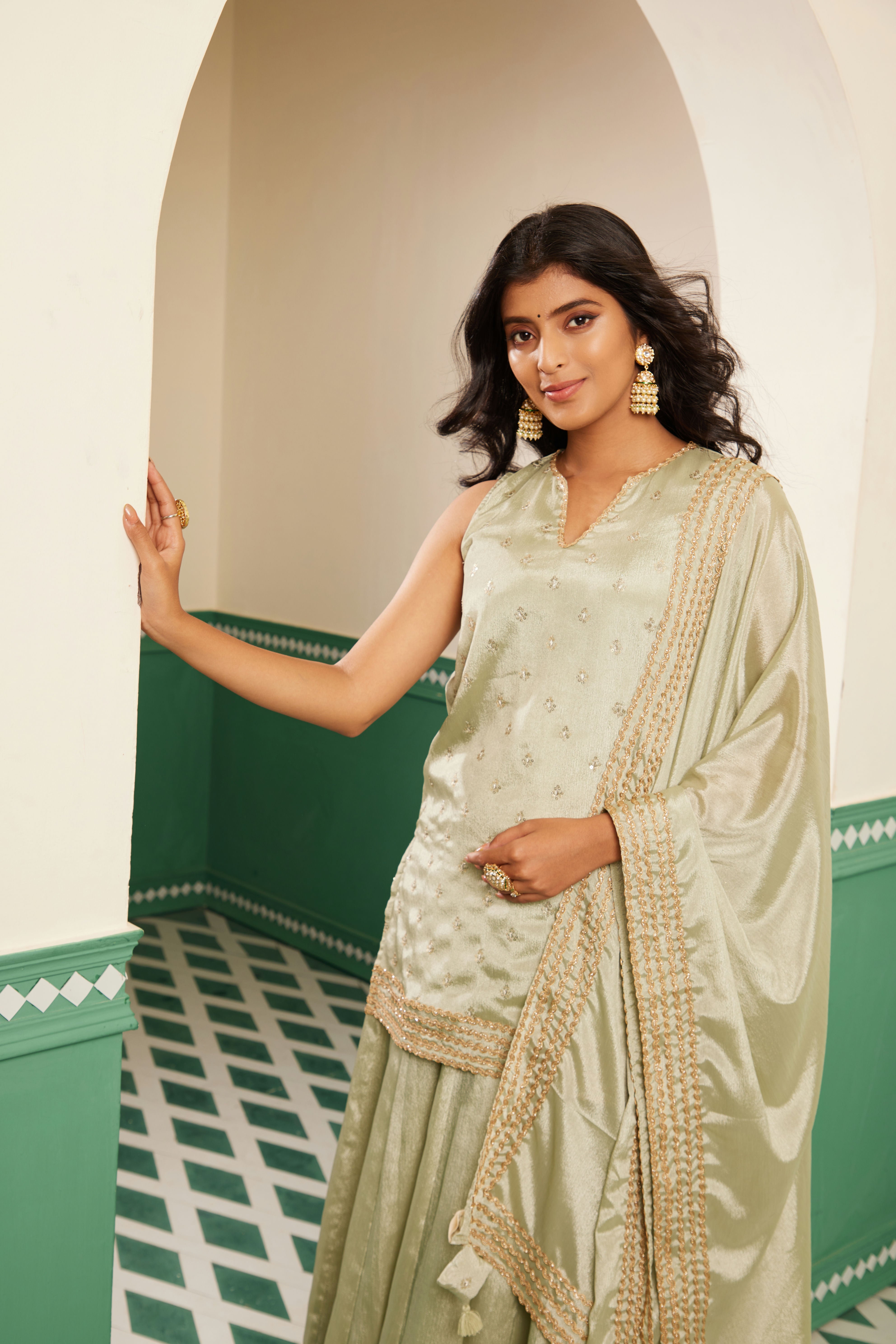 Sajda Sage Green Embroidered Cami Kurta