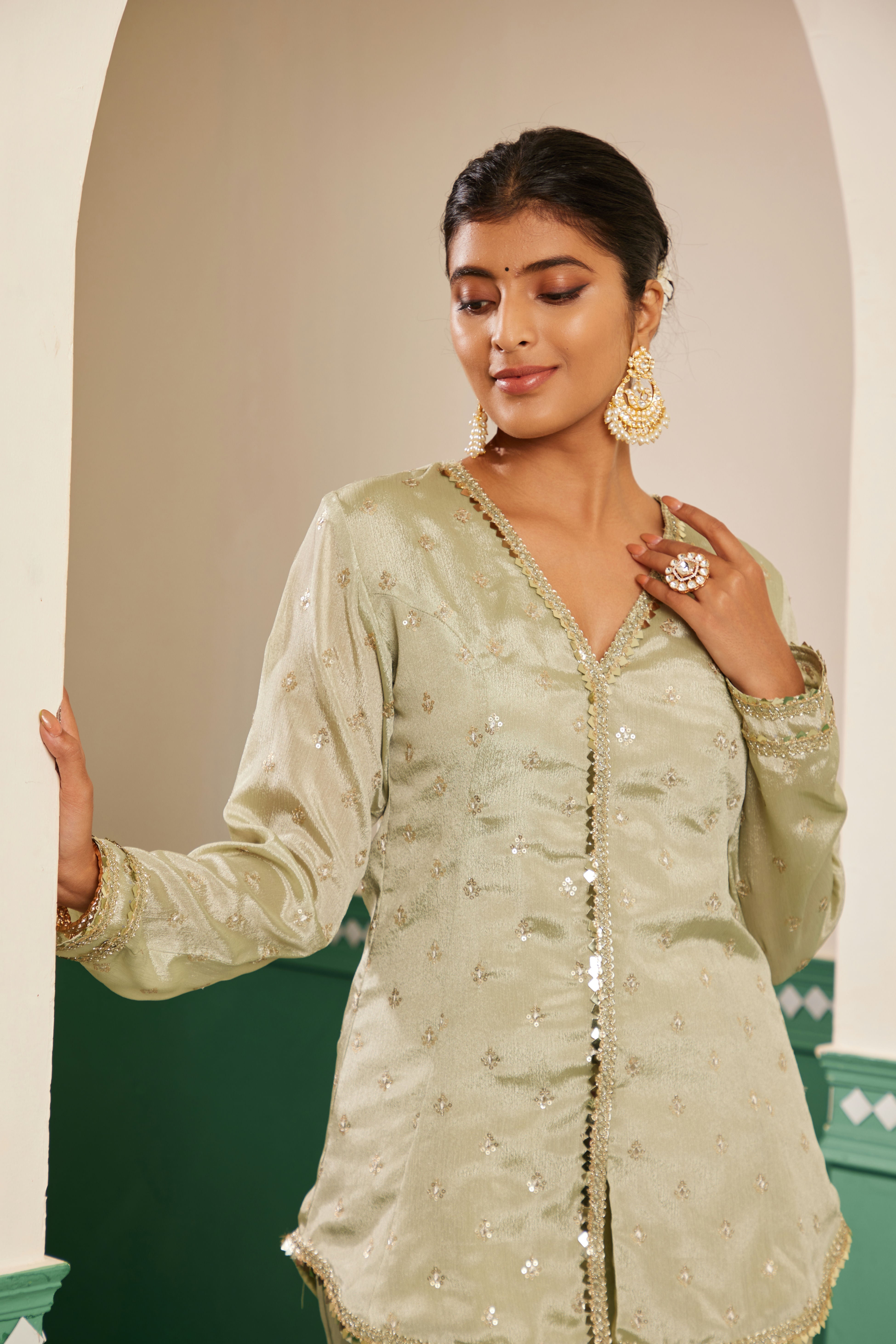 Sajda Sage Green Jacket Kurta Set