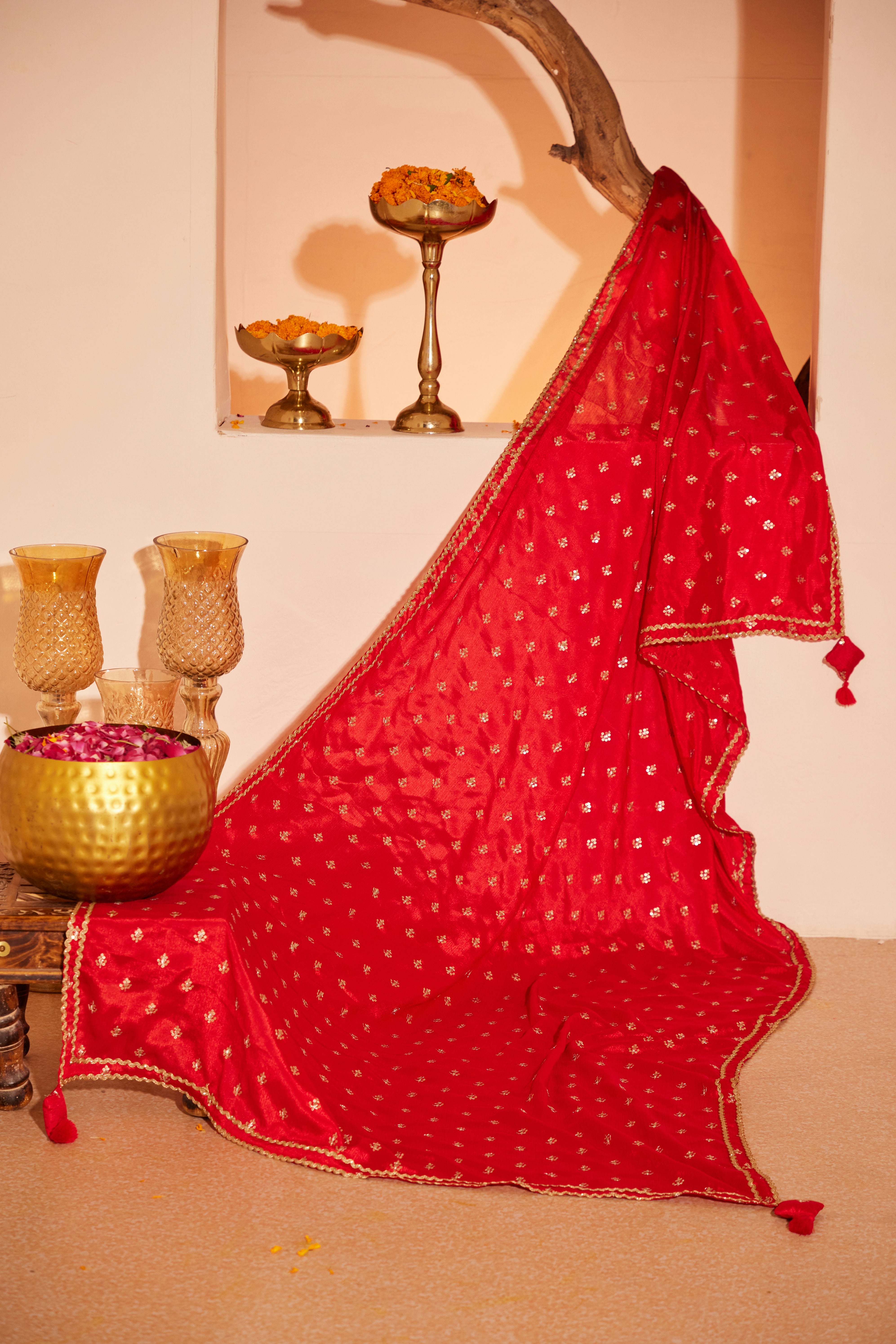 Sajda Red Embroidered Dupatta