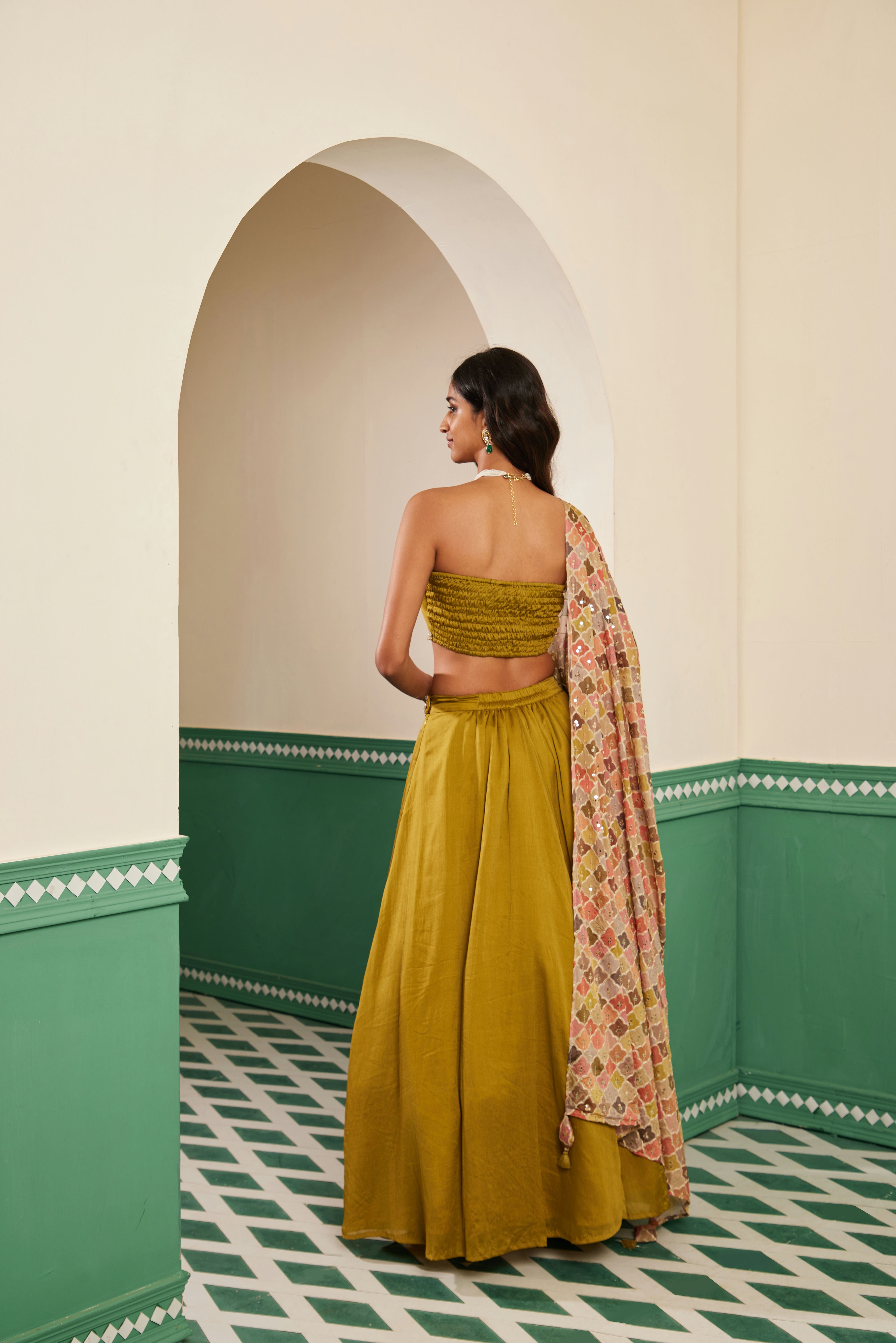 Sajda Olive Green Lehenga Set