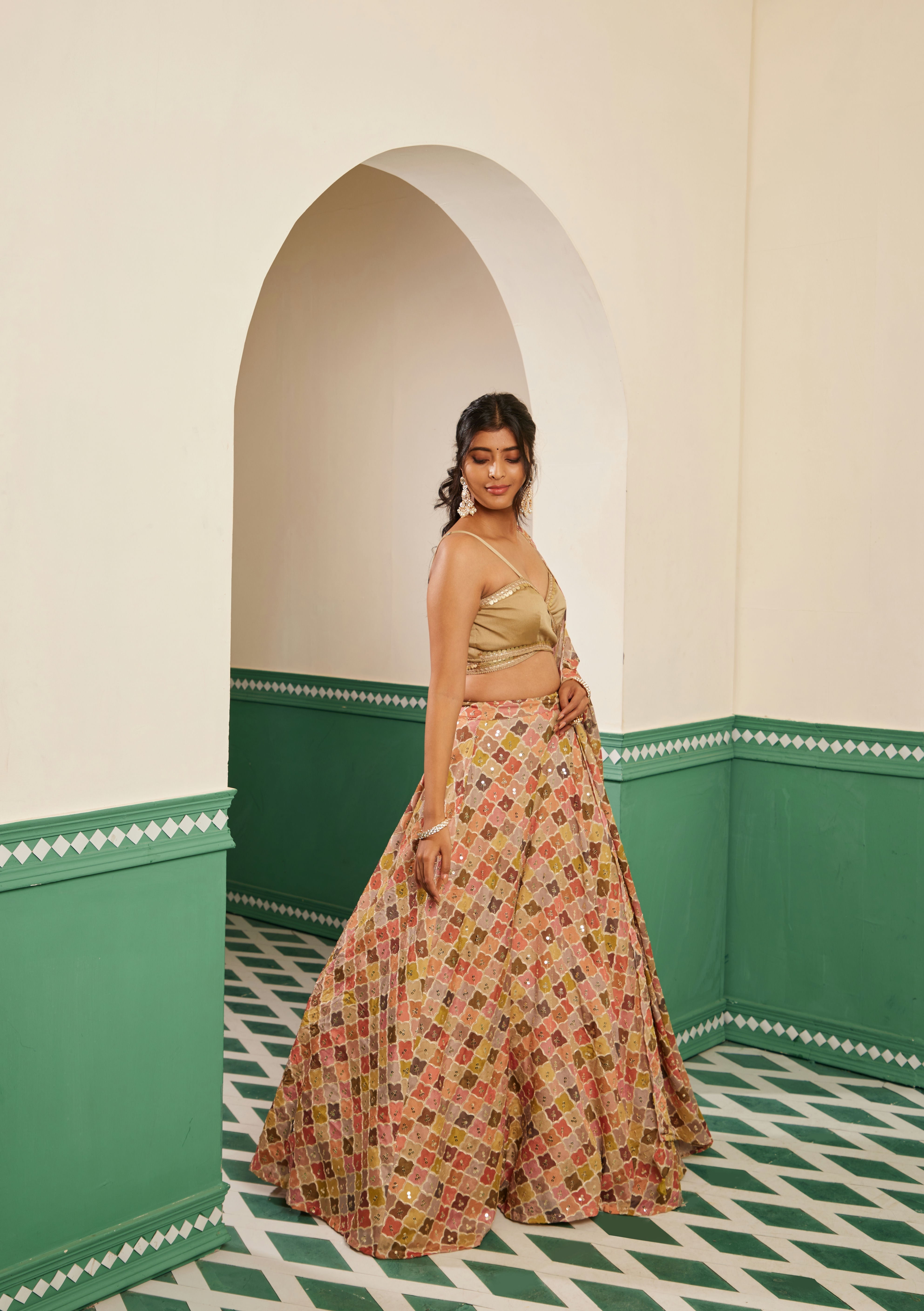 Sajda Multicolour Embroidered Lehenga Set