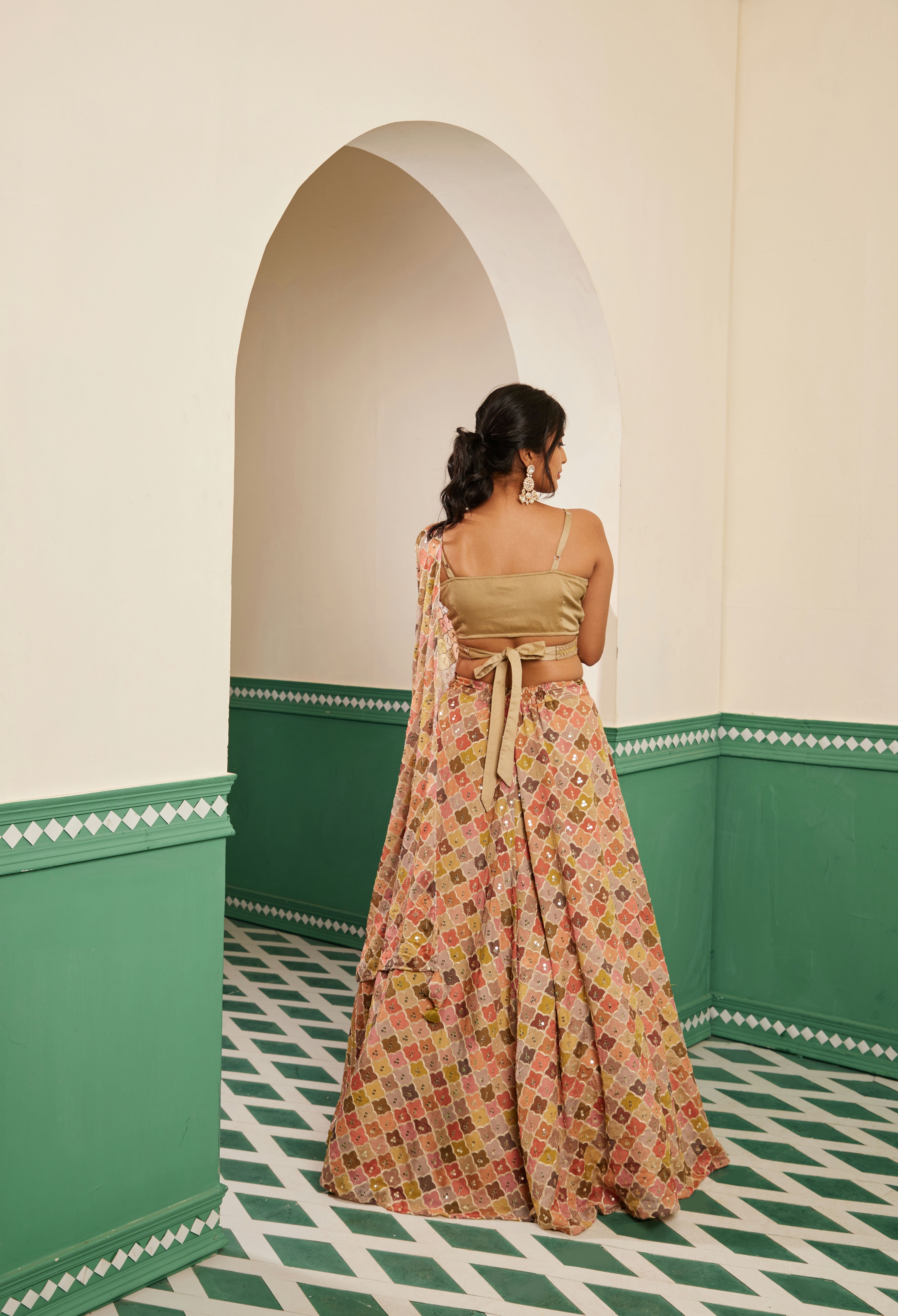 Sajda Multicolour Embroidered Lehenga Set