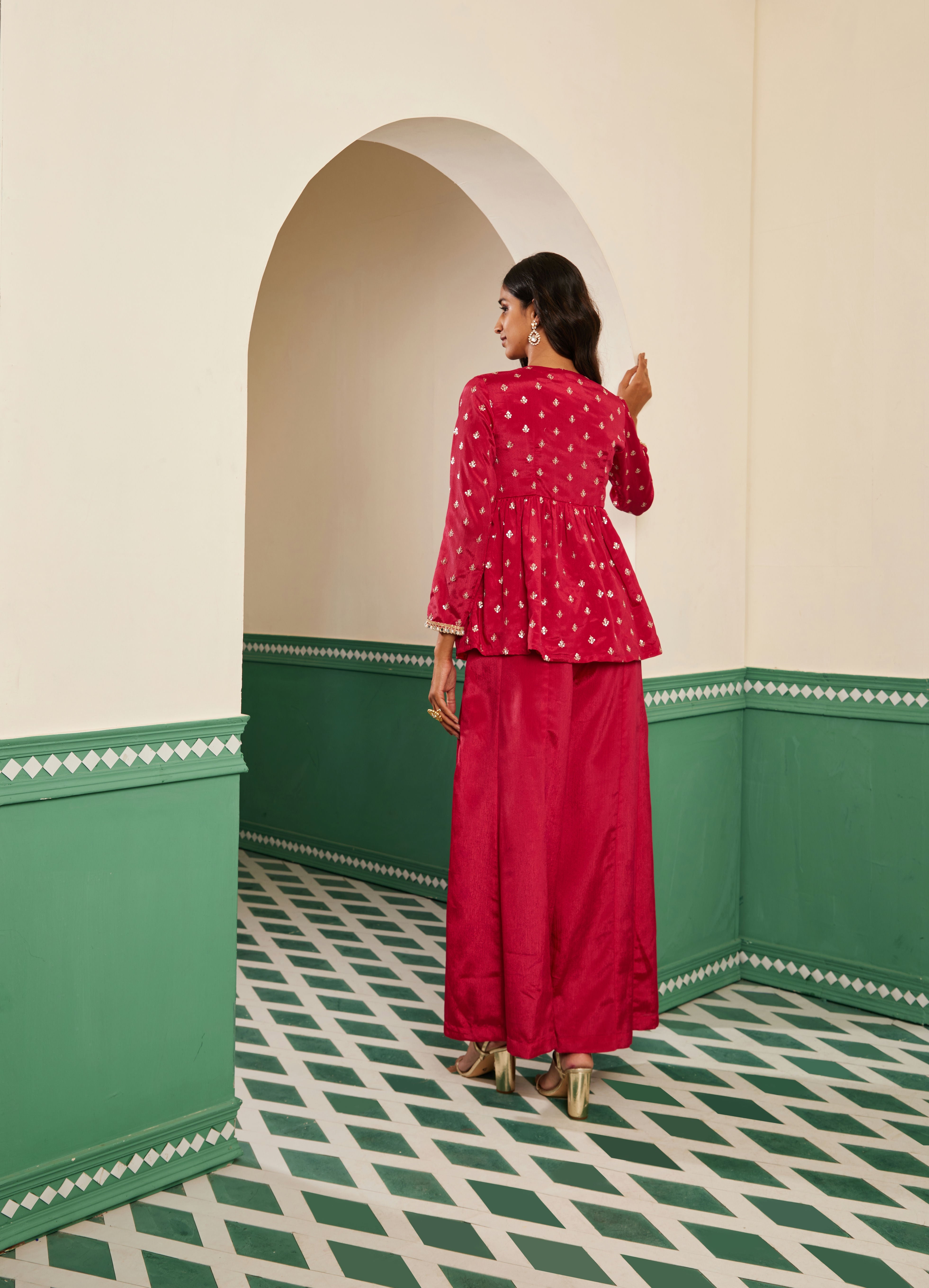 Sajda Fuchsia Pink Embroidered Peplum Kurta