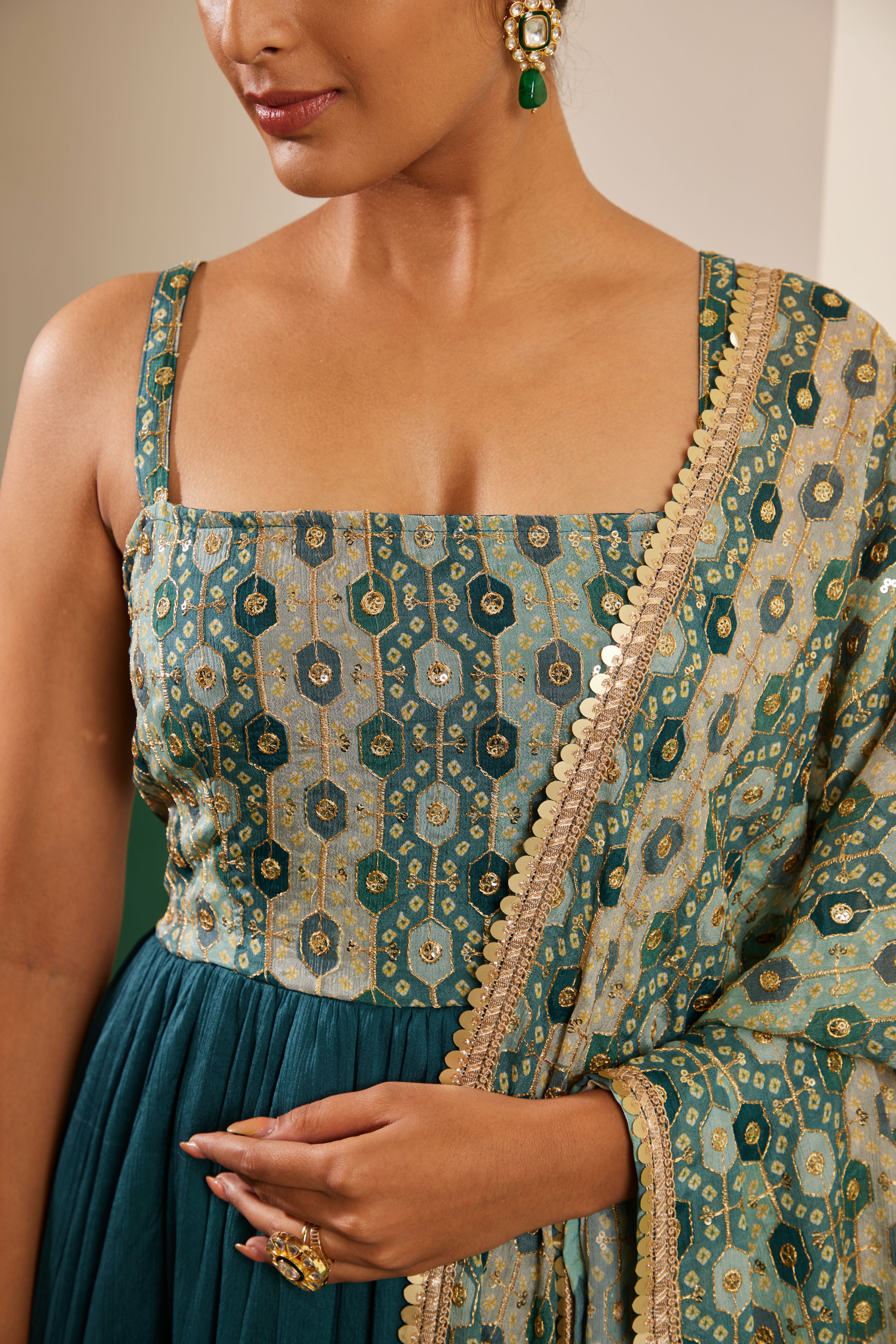 Sajda Teal Embroidered Maxi Dress