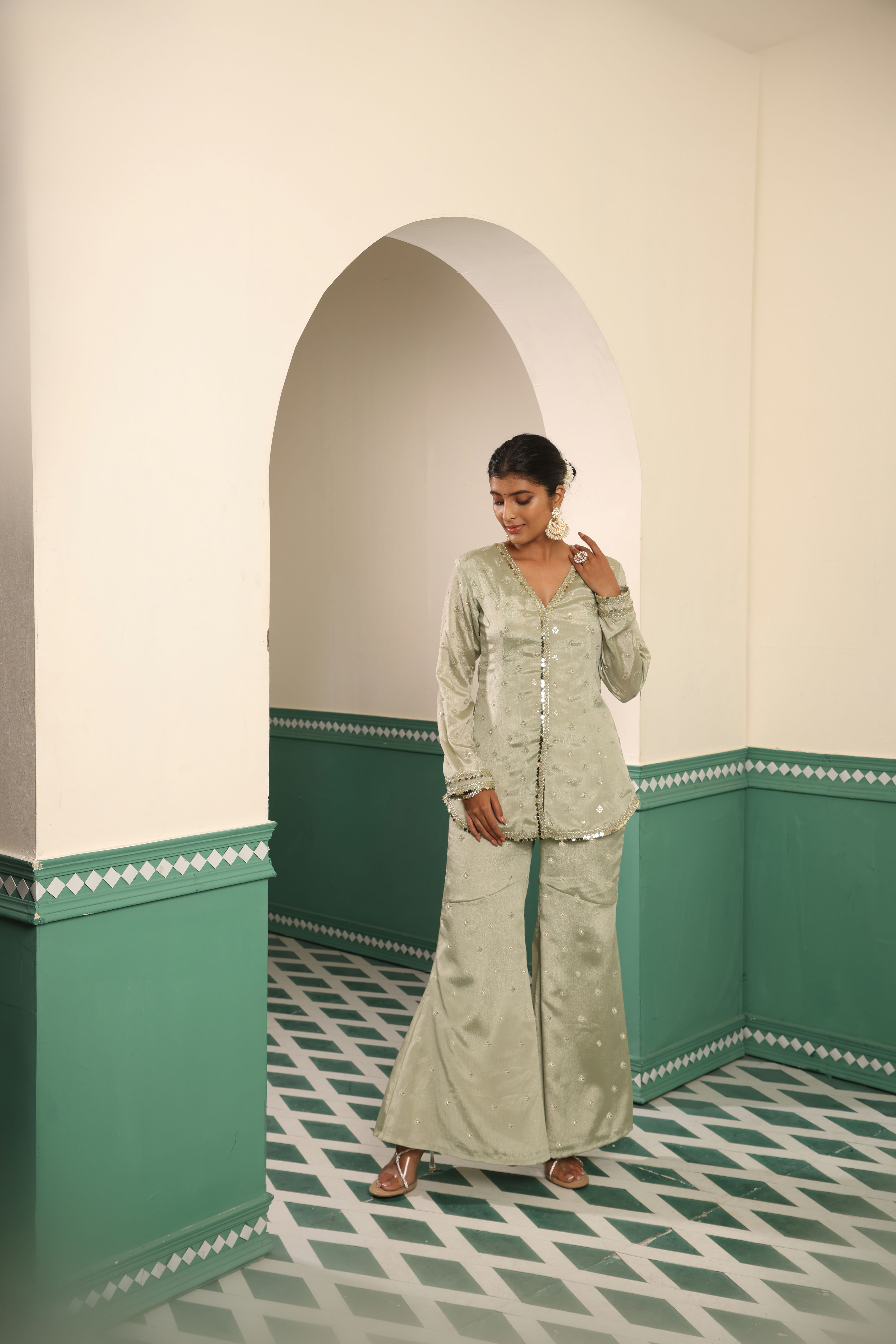 Sajda Sage Green Jacket Kurta Set
