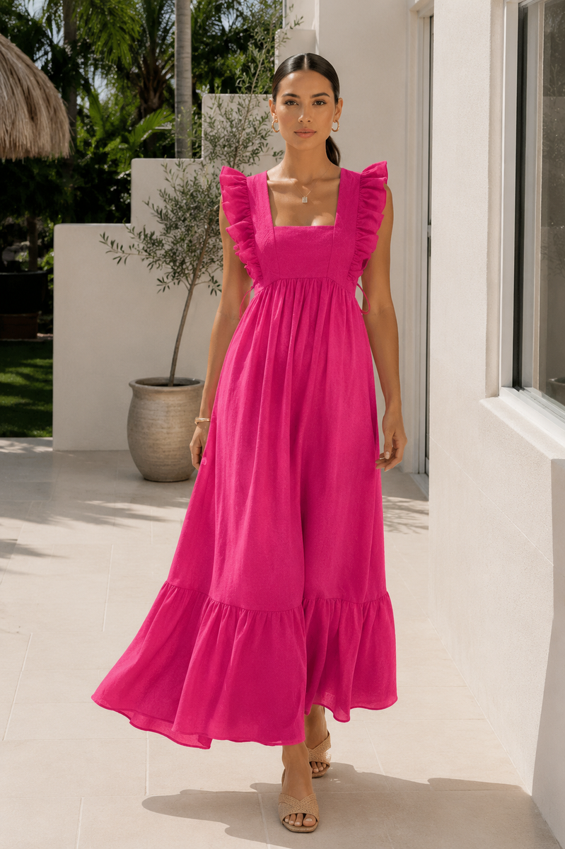 Amalfi Pink Ruffle Strap Maxi Dress | Alaya