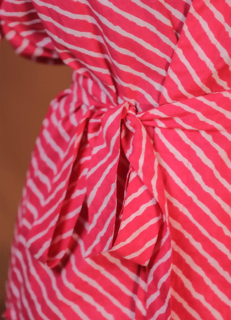 Pink Striped Cotton Tie-Up Shirt