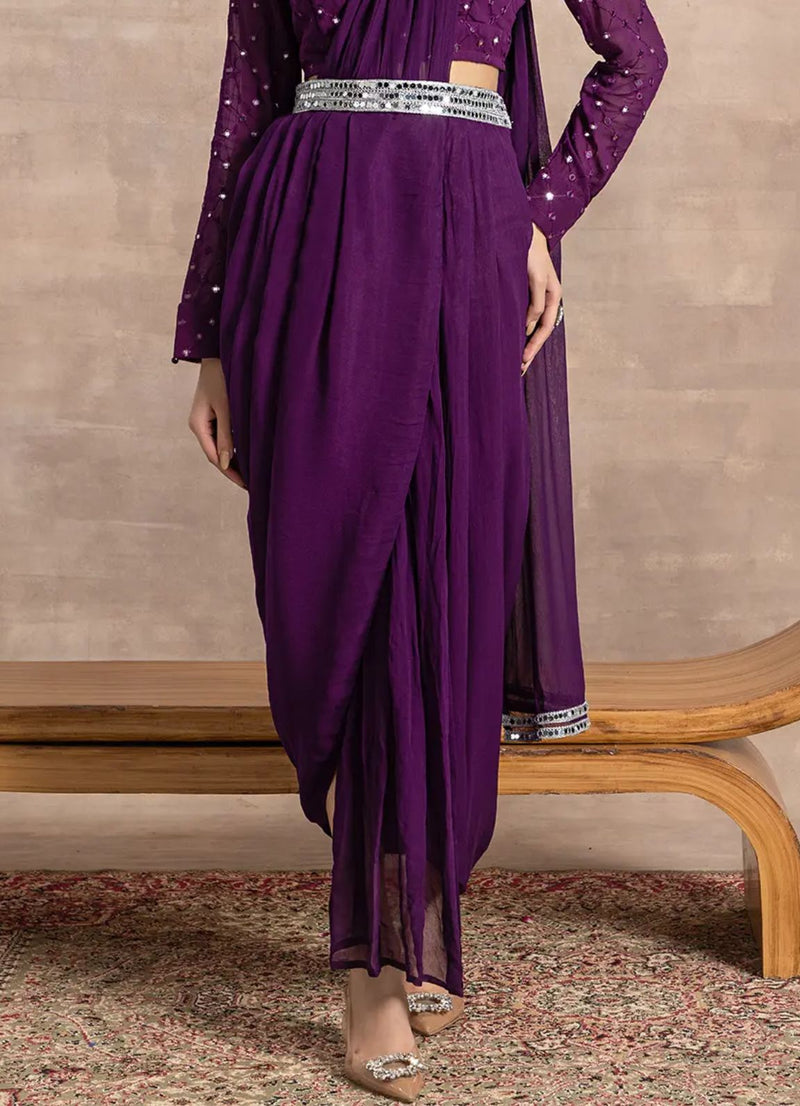 astoria Purple Mirror Work Drape Sari