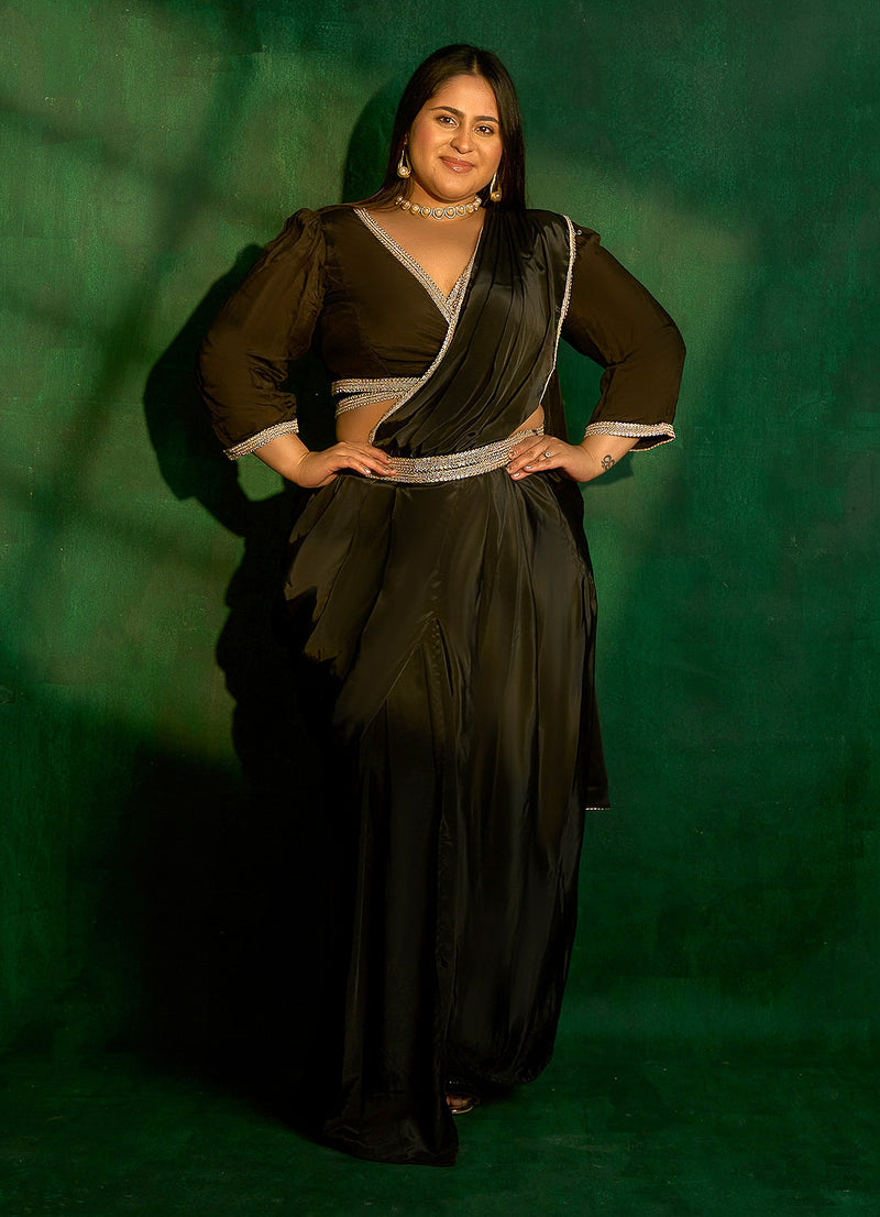 Aashna B Black Pre-Draped Sari