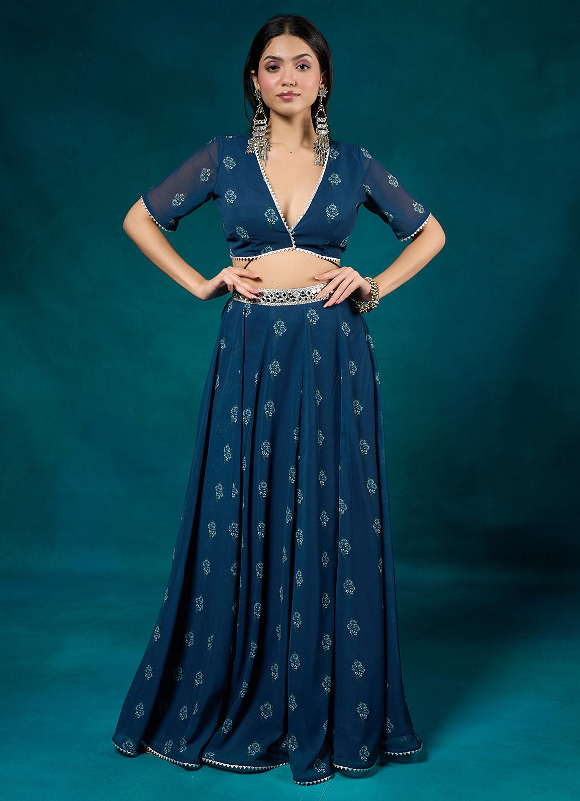 Falak Navy Floral Lehenga Skirt