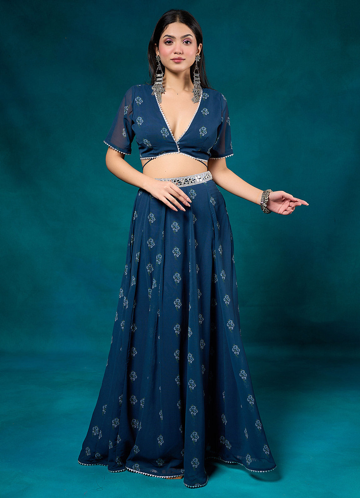 Falak Navy Floral Lehenga Skirt