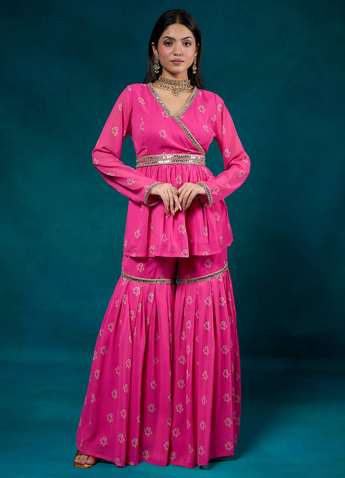 Falak Fuchsia Floral Gharara