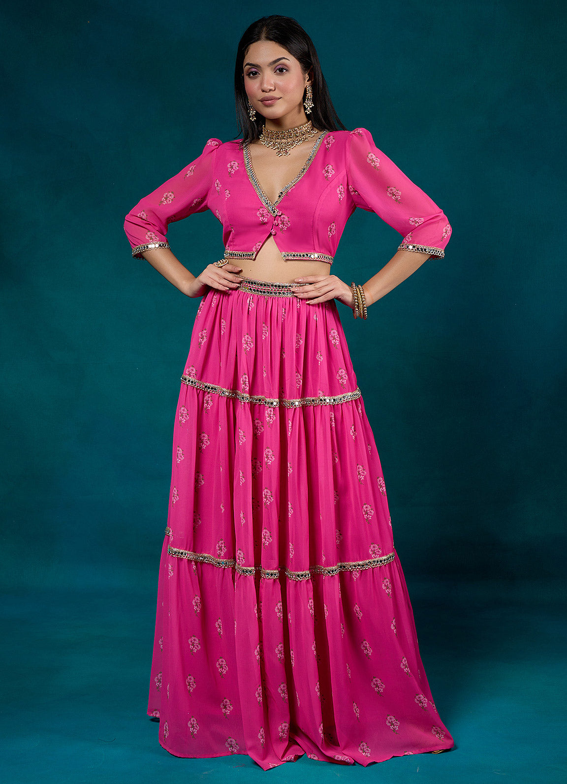 Falak Fuchsia Floral Ruffle Lehenga Skirt