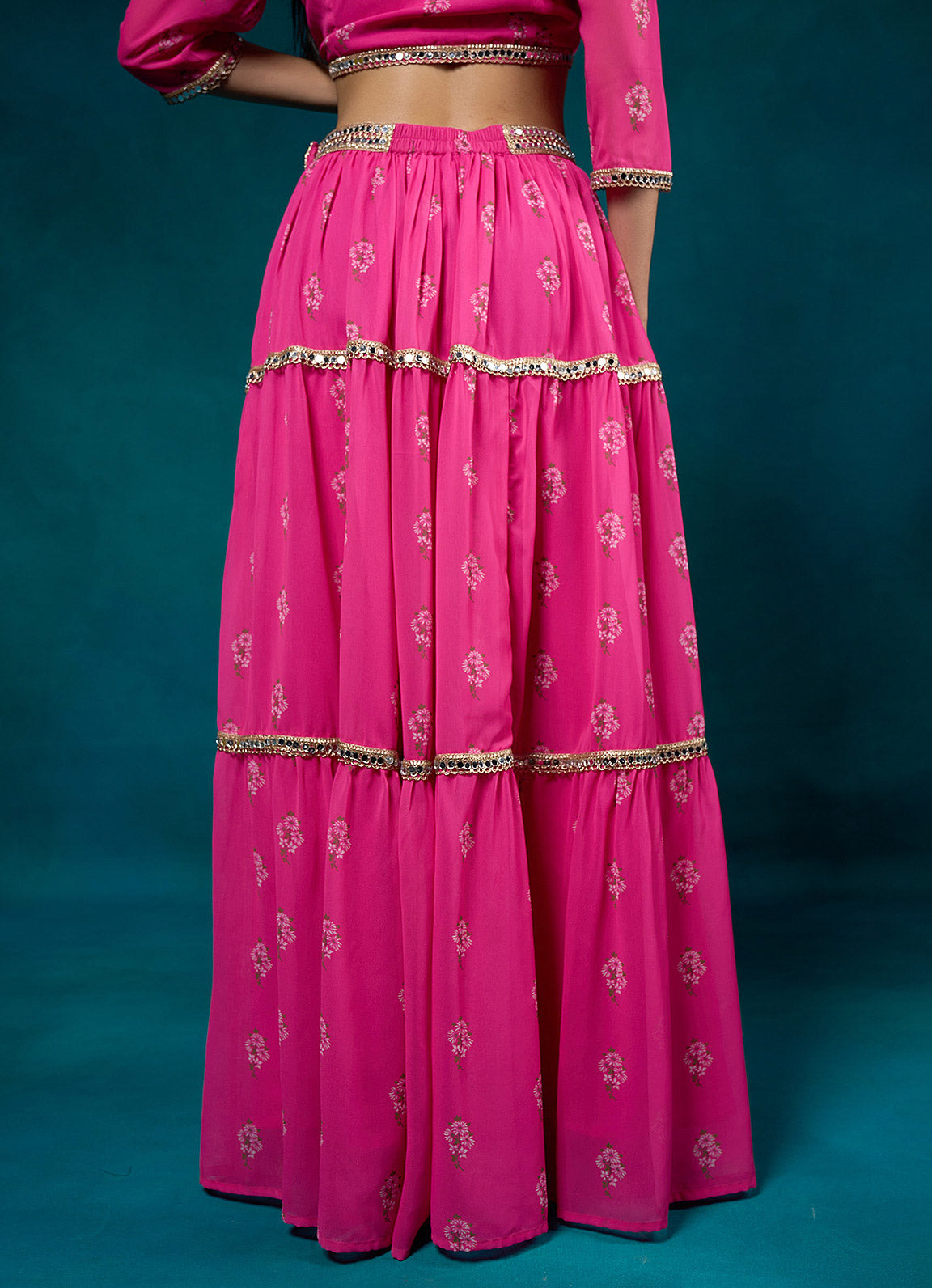 Falak Fuchsia Floral Ruffle Lehenga Skirt