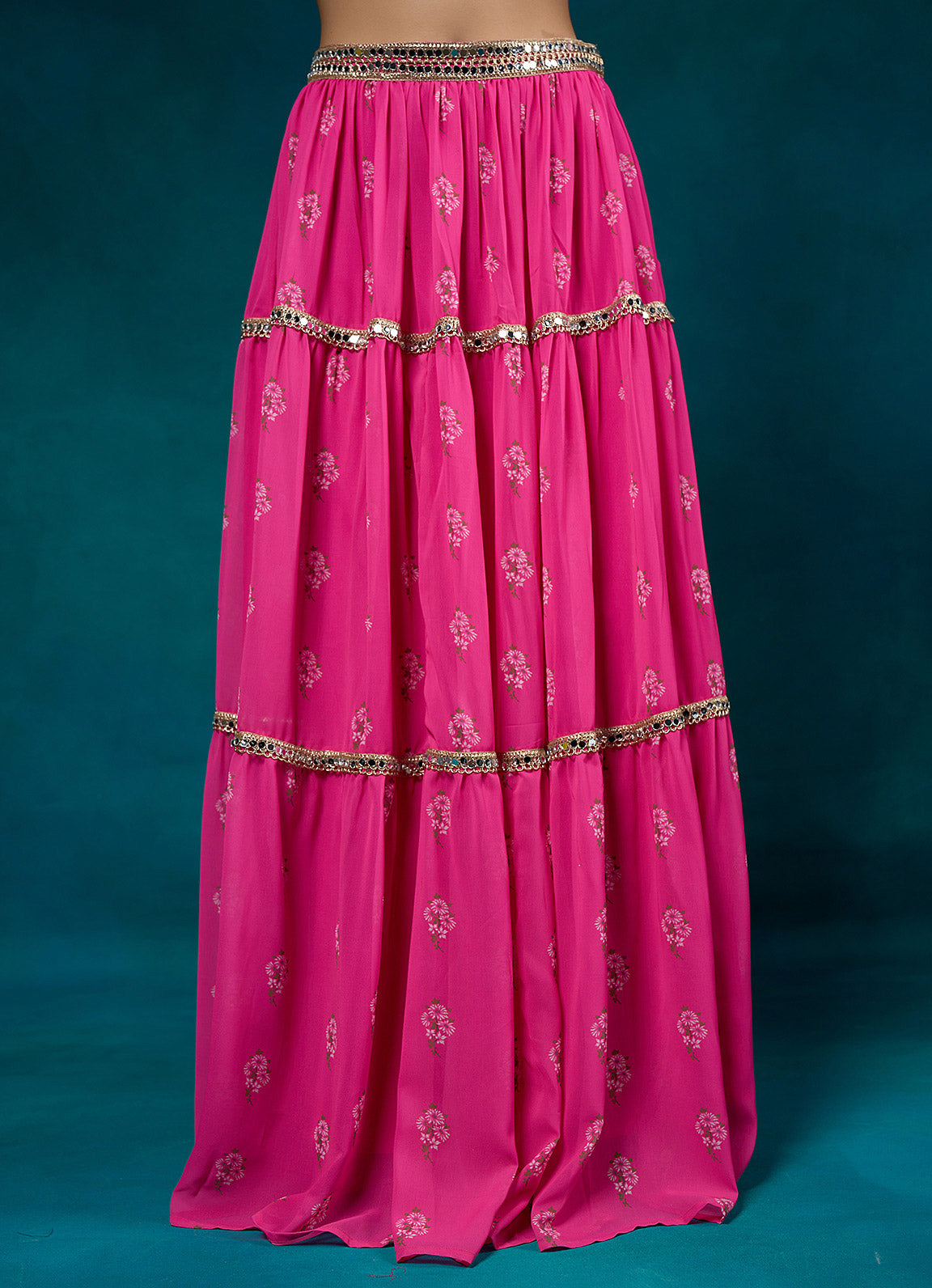 Falak Fuchsia Floral Ruffle Lehenga Skirt