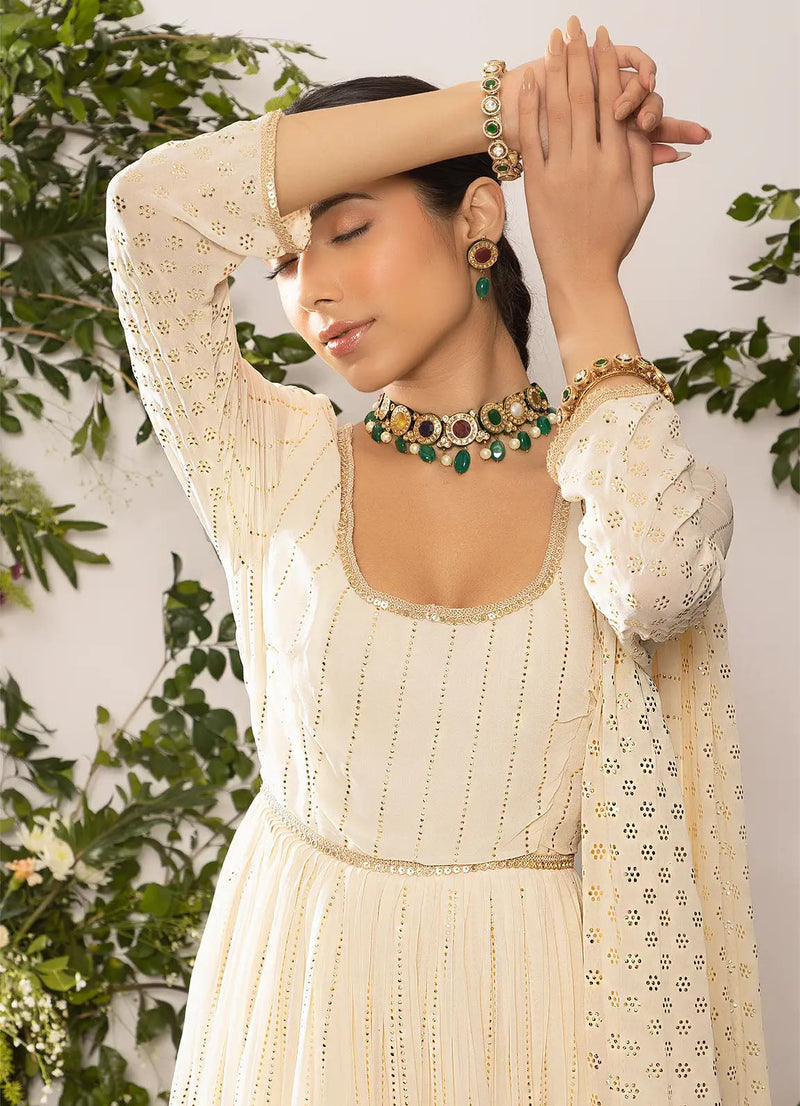 Astoria Ivory Mukaish Work Anarkali Dress