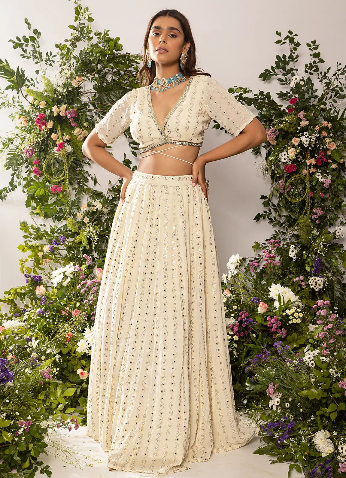 Astoria Ivory Mirror Work Lehenga Set