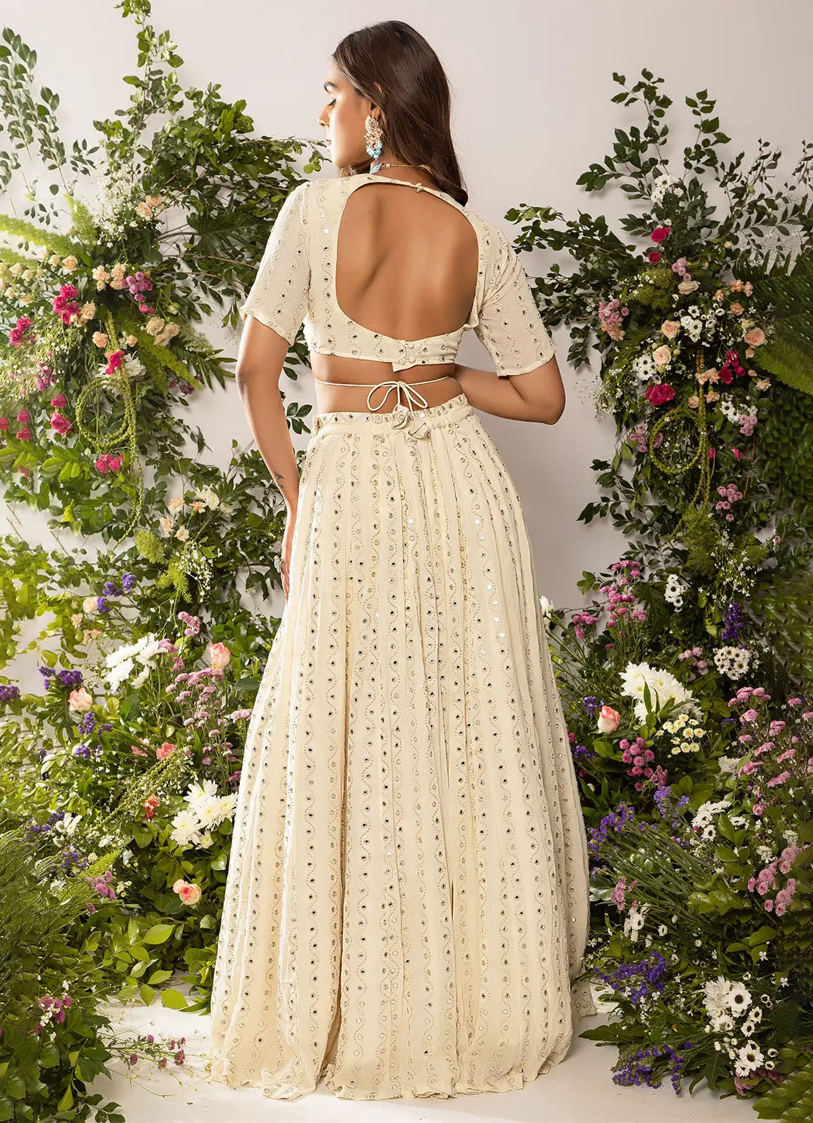 astoria Ivory Mirror Work Tie-Up Blouse