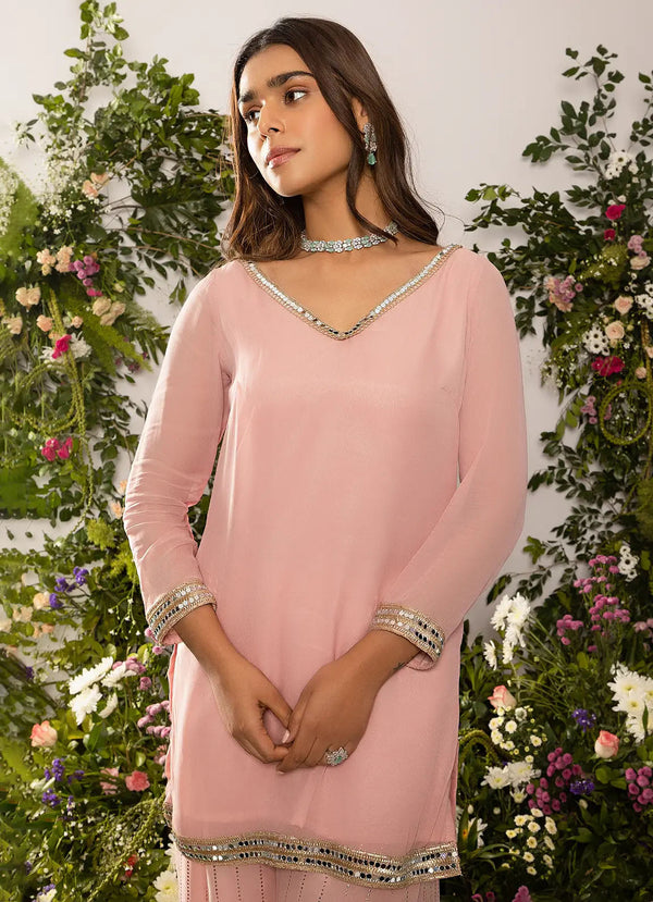 astoria Pastel Pink Mirror work Kurta