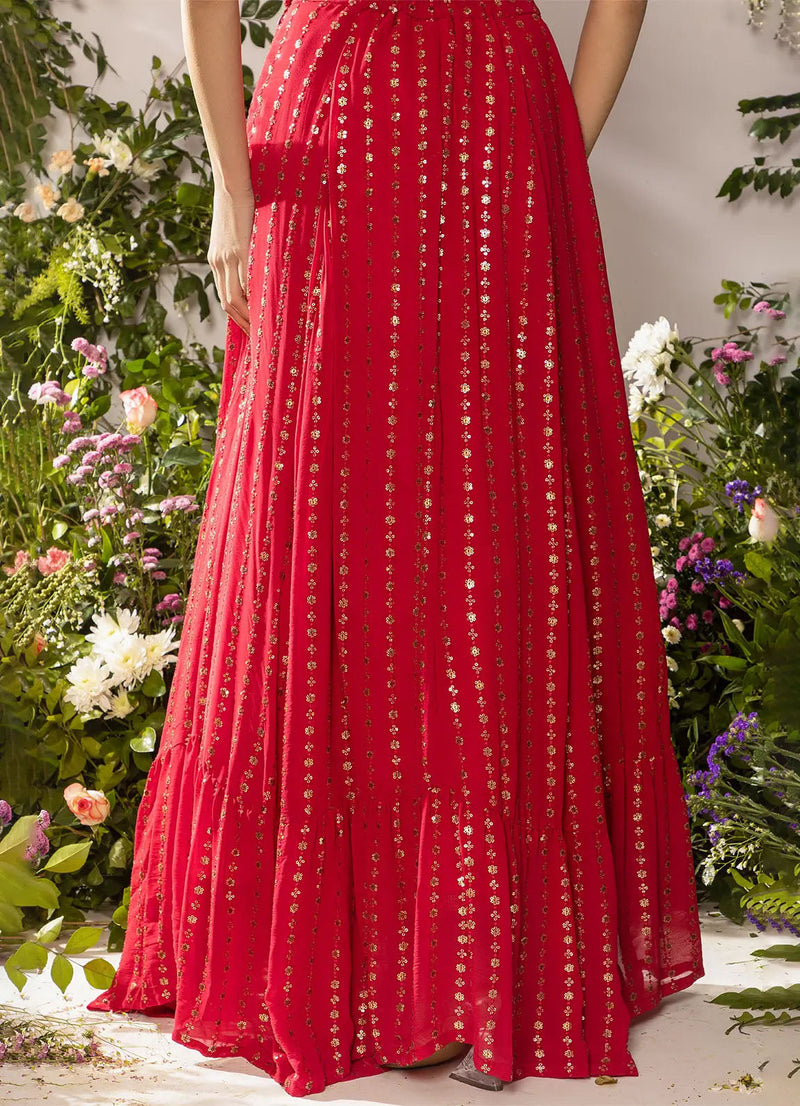 astoria Red Striped Sequin Lehenga Skirt