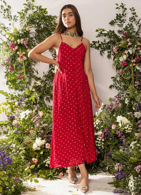 astoria Red Floral Sequin Slip Dress